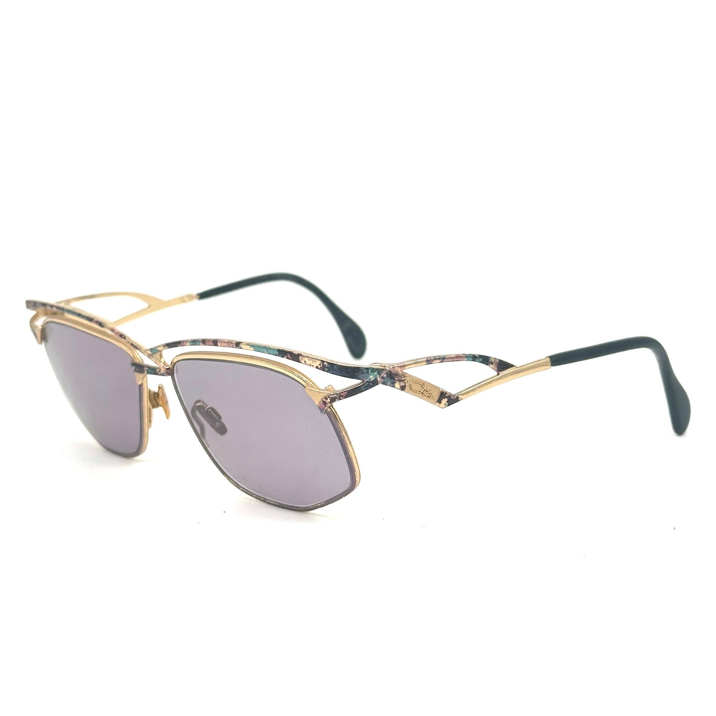 Cazal 255 avant garde golden metal asymmetrical cutoff browline sunglasses made in W Germany, great condition