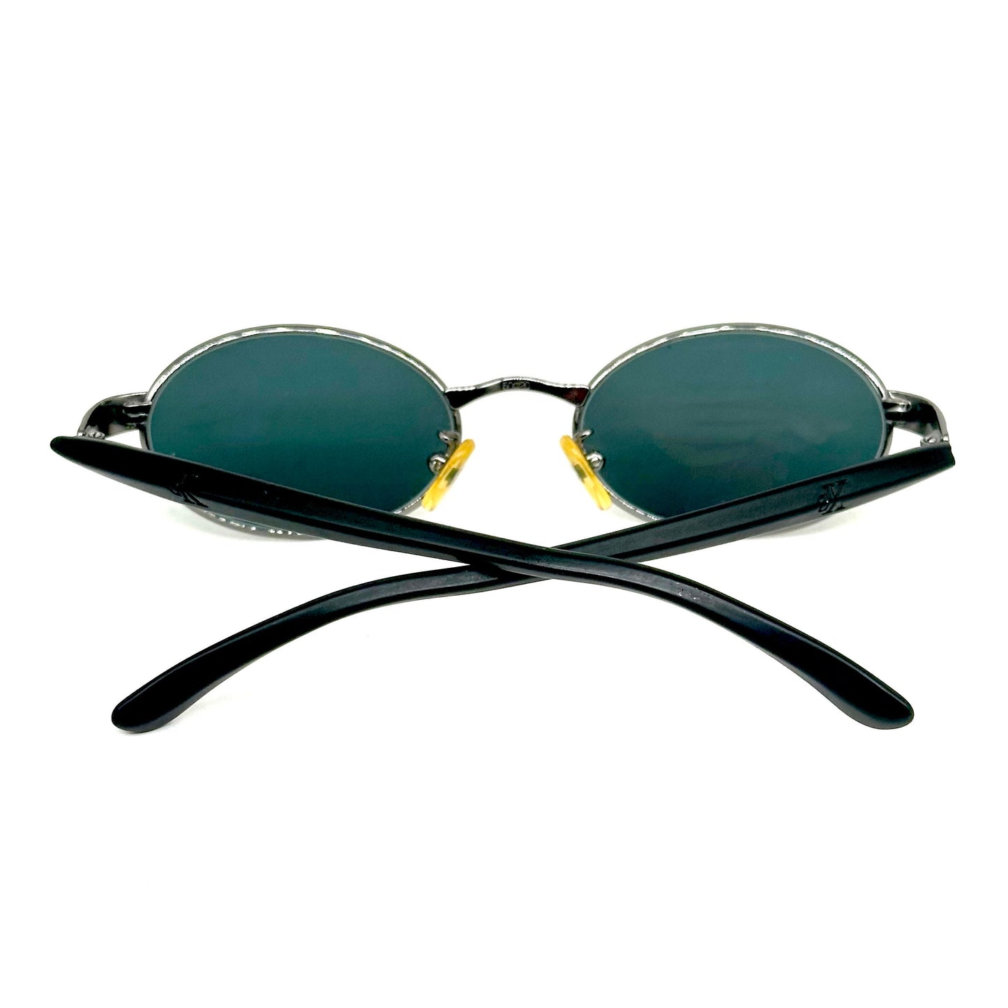 Calvin Klein 1010 oval silver metal sunglasses w black cello temples, NoS 90s Italy
