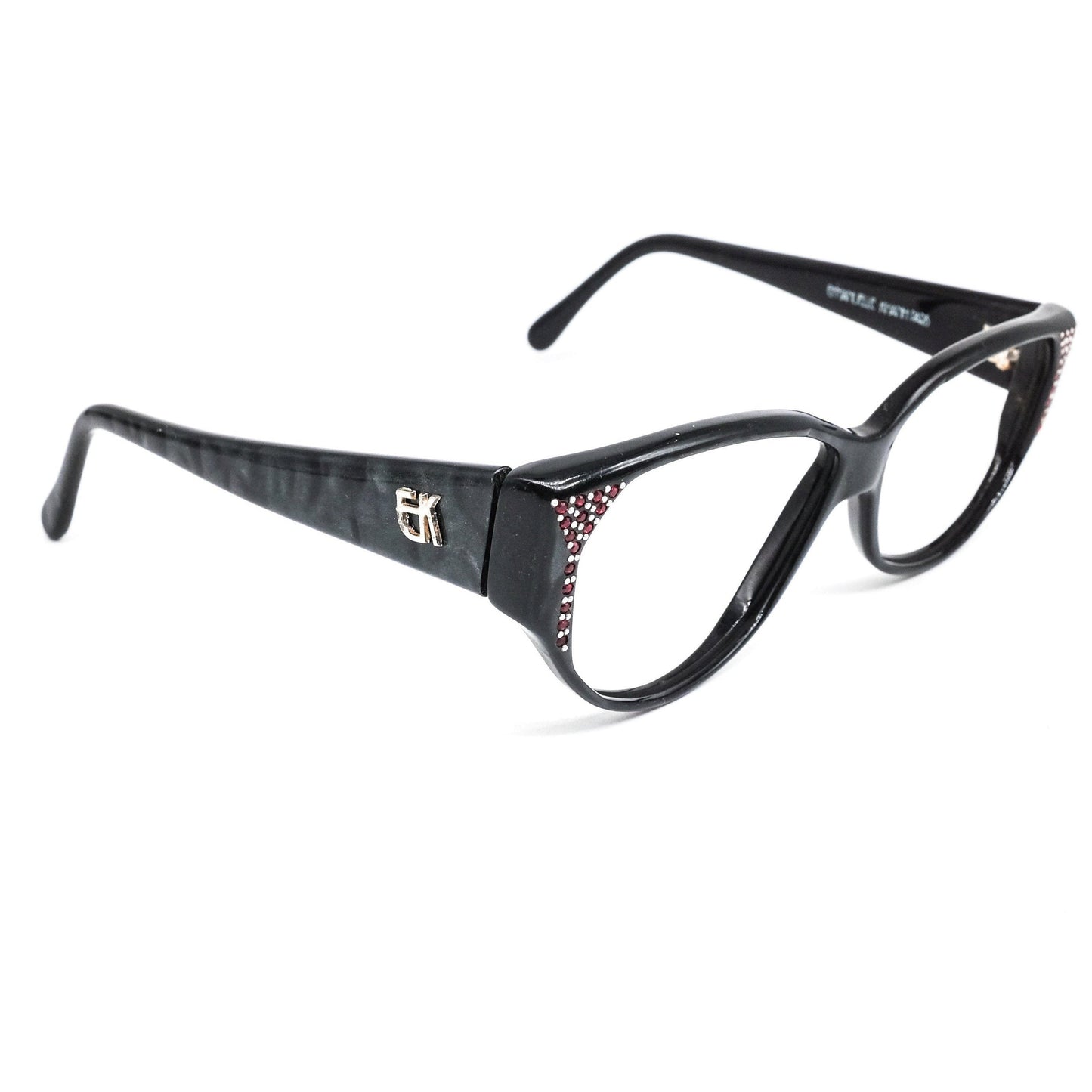Emmanuelle Khanh 15210 vintage artistic wayfarer eyeglasses frame in black cellulose acetate Made in France