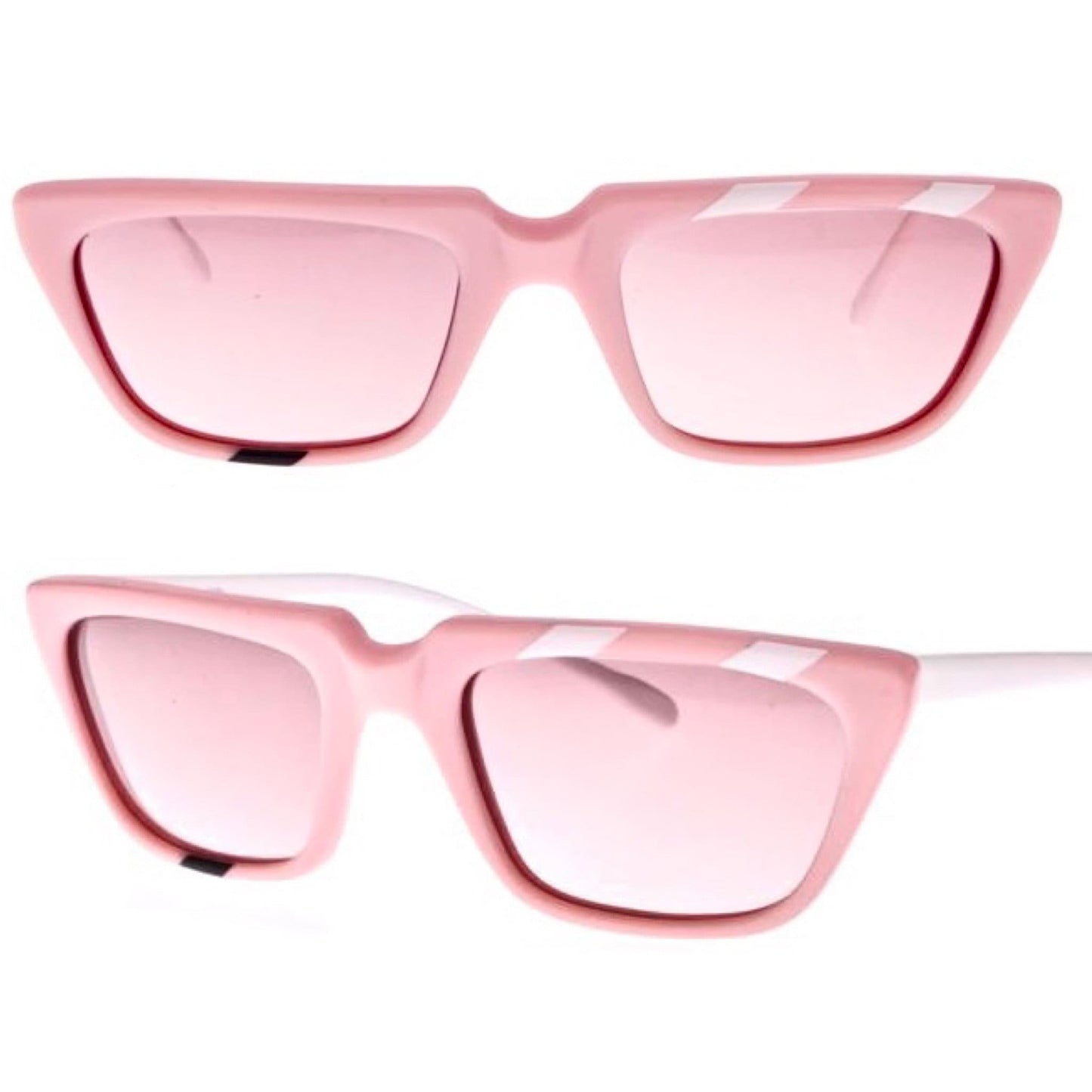 Barbie Pink cure square sunglasses w asymmetrical line details, NOS made in Italy in the 80s