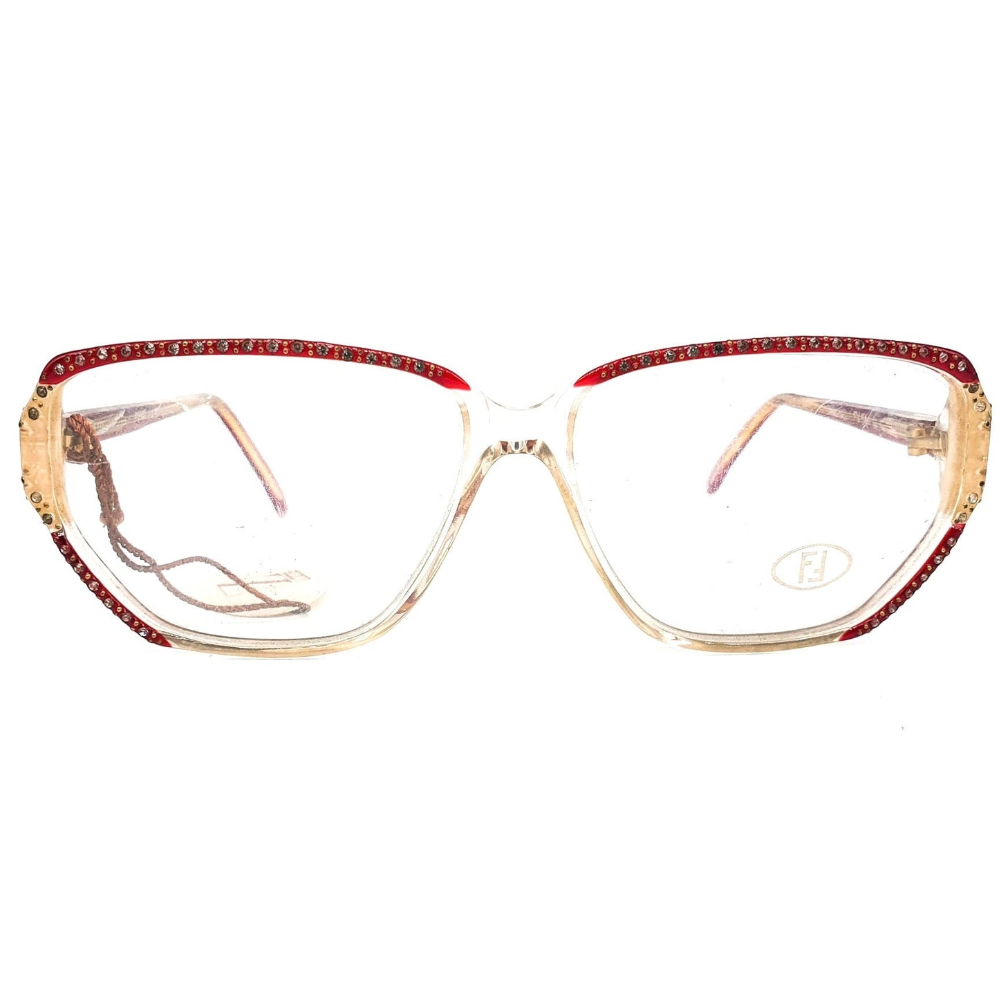 Fendi FV54 oversized glasses in clear/ burgundy acetate w crystals detailing, NOS 80s Italy