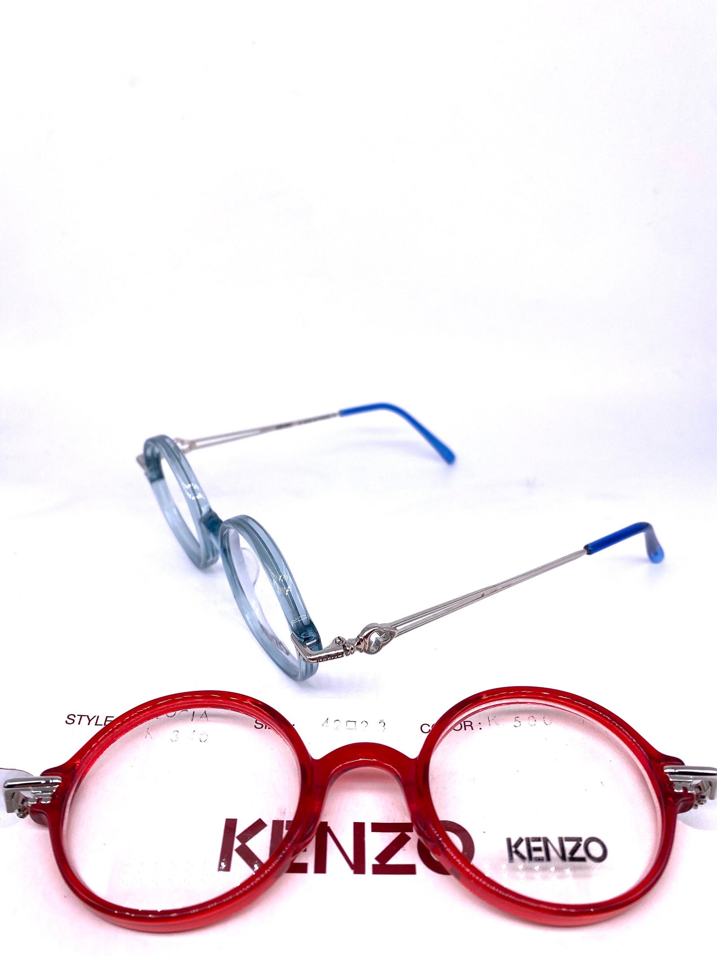Kenzo Lucia cute round cello eyeglasses frames with key shaped hinges and temples, NOS 80s France