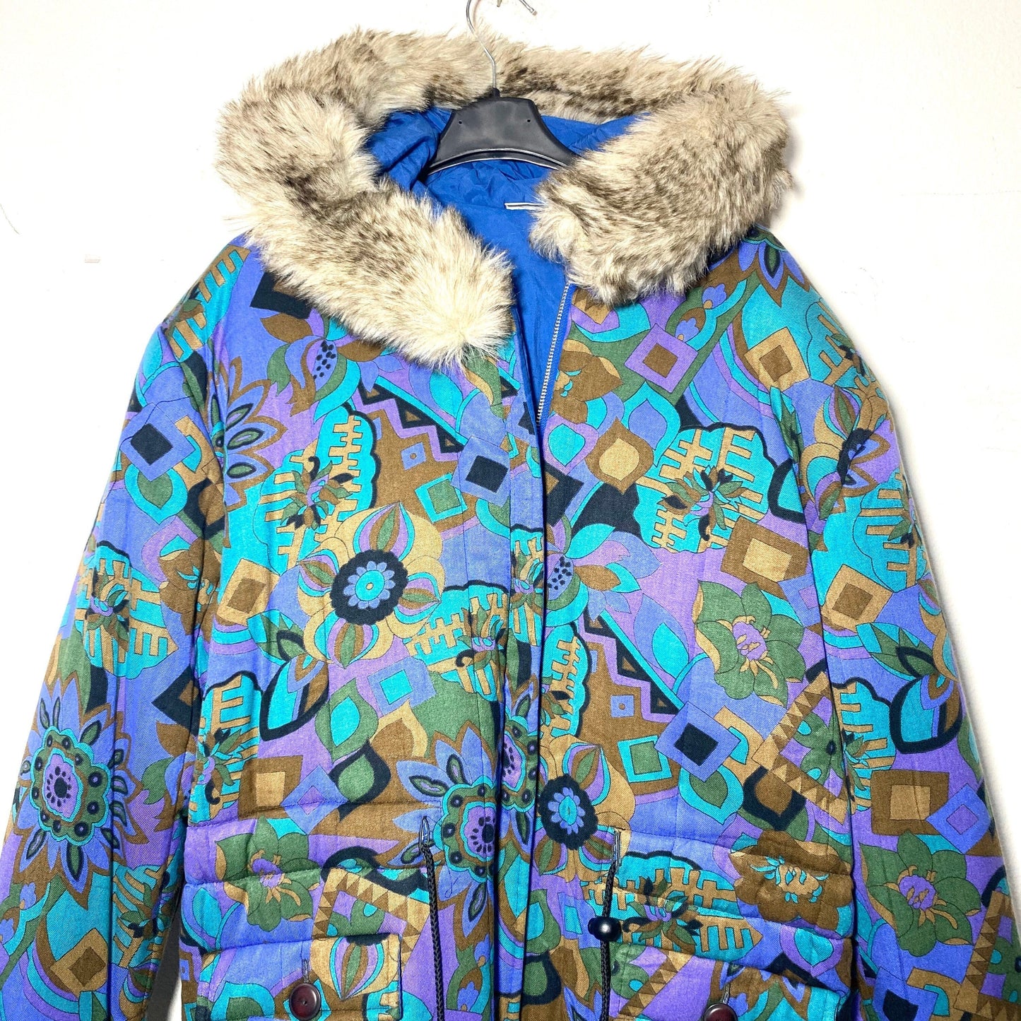 Vegan parka beautiful abstract print allover, 1980s sartorial made in Italy sz 42 M
