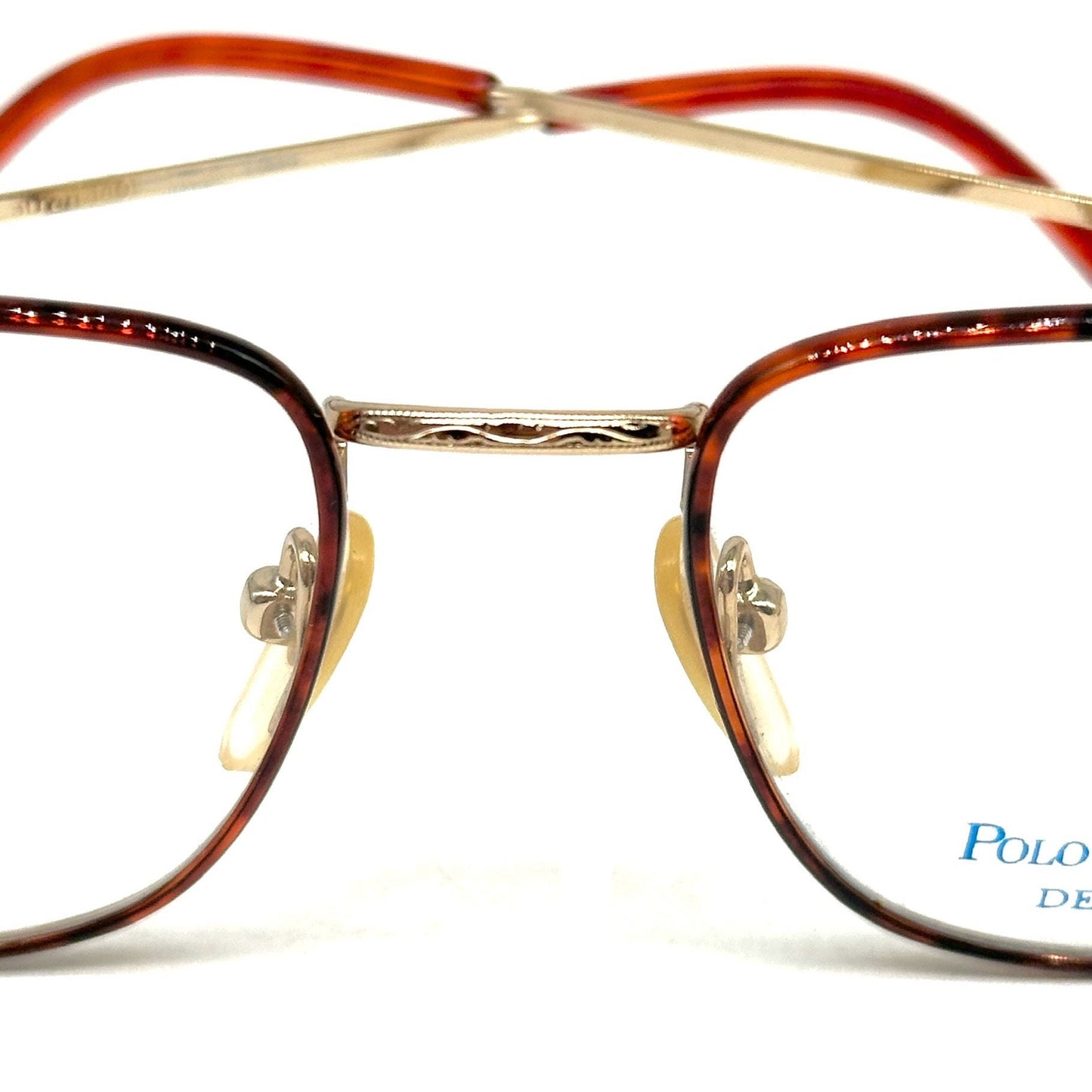 Ralph Lauren Classic XV square golden metal frames w tortoise coated rims, NOS 80s Mint