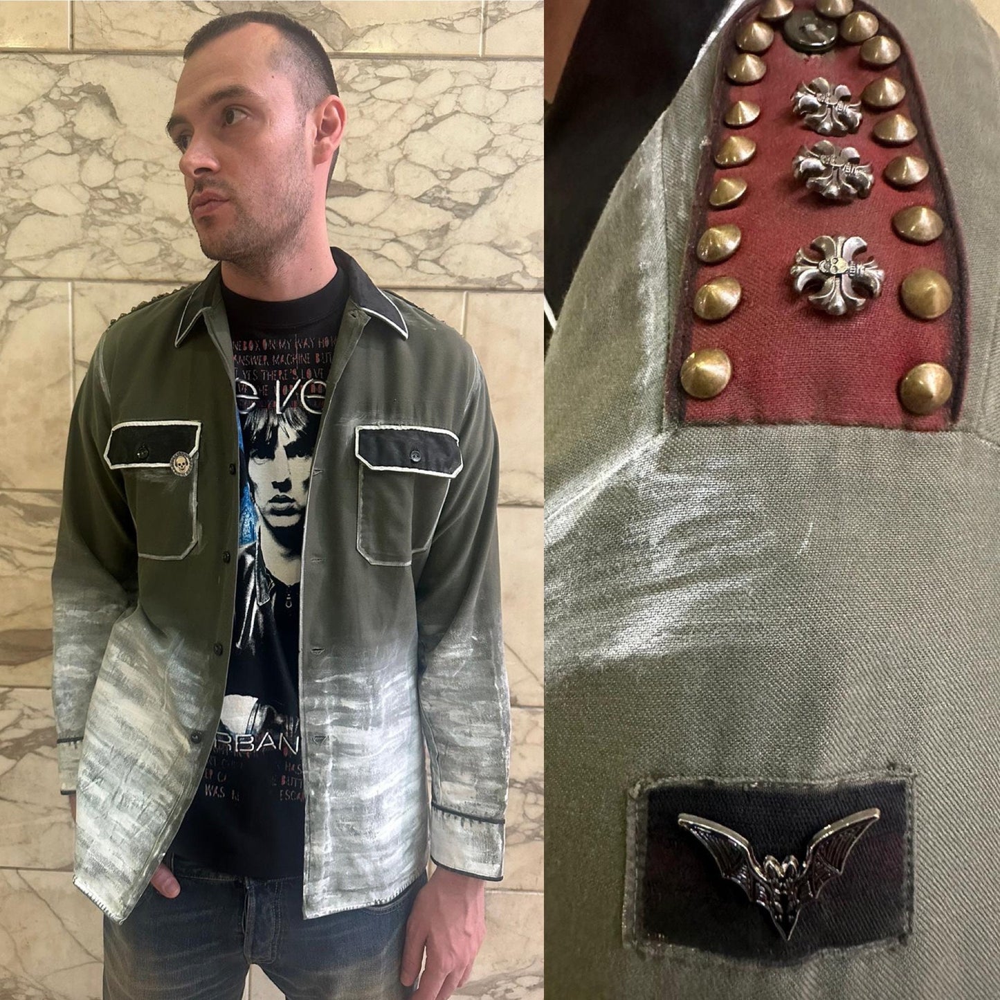 Camicia da campo militare e-Germania vintage anni '70 dipinta su misura