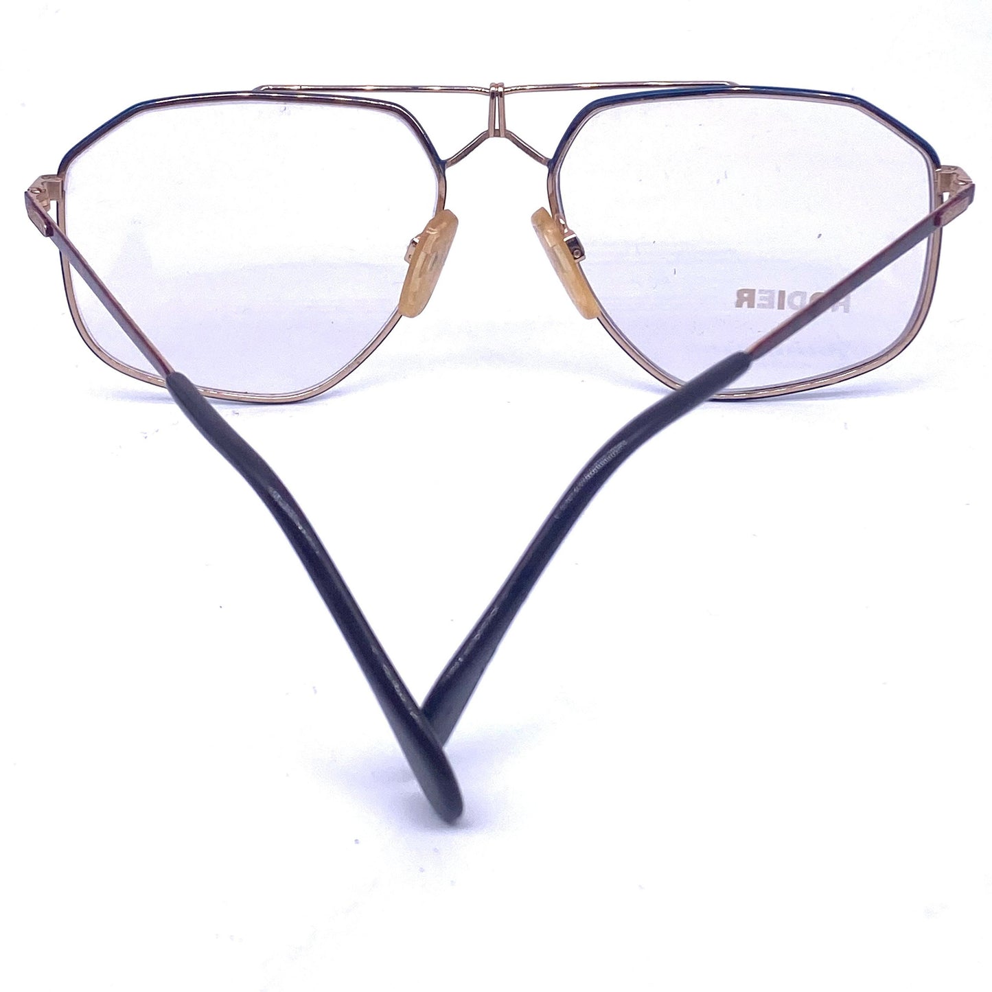 Rodier W Germany golden metal aviator with red/blue enameled and cutoff details, NOS 80s