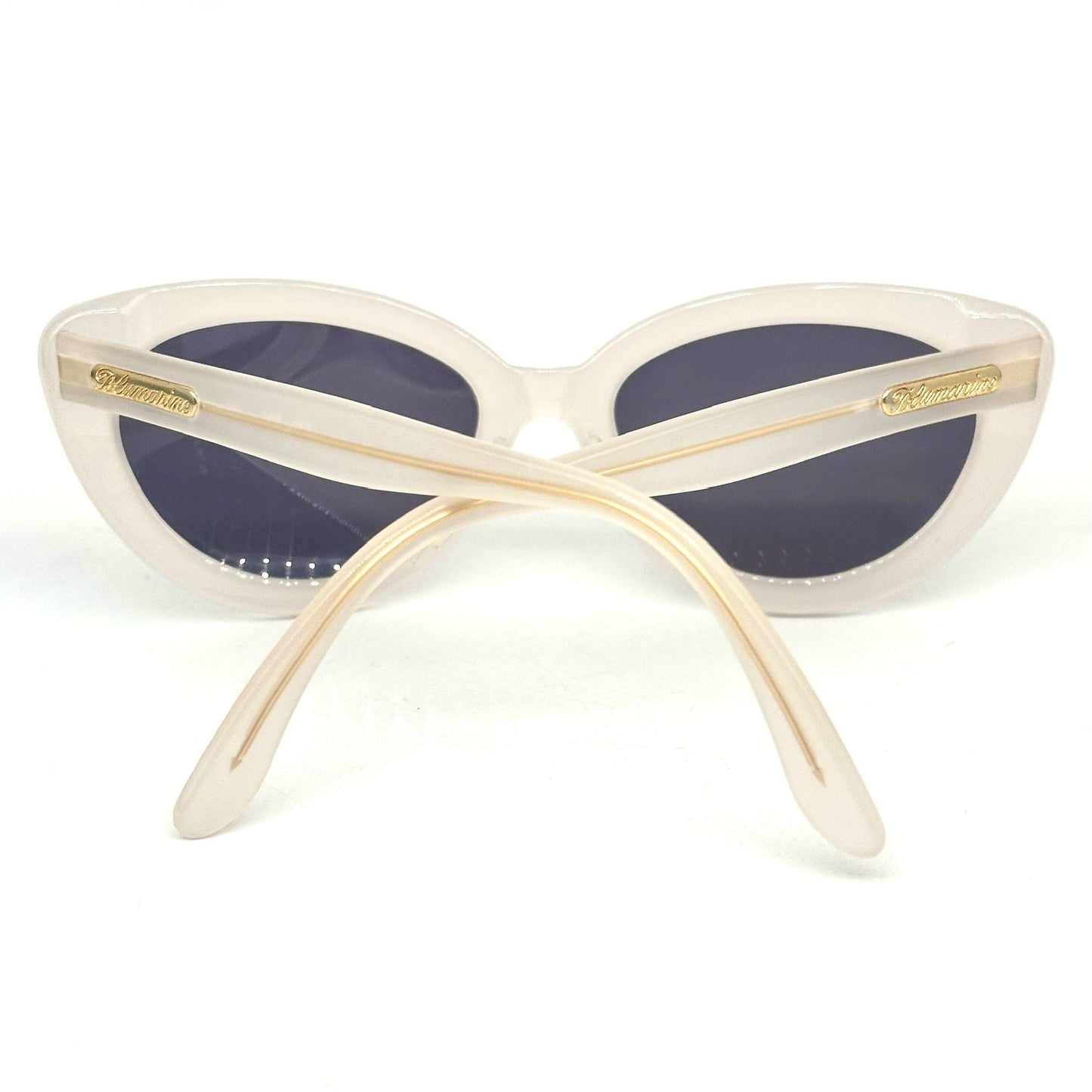 Bluemarine BM521 frosted clear cello cateye sunglasses with golden logo on the sides, NOS 90s Italy