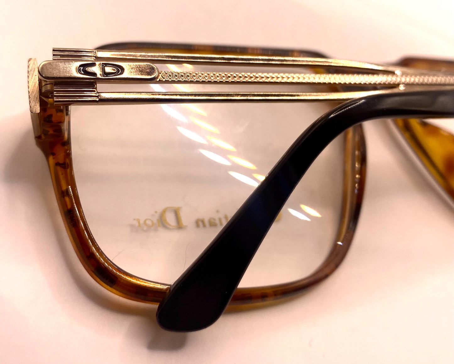 Dior Monsieur 2584 Demi blonde square aviator w golden metal temples NOS 80s Germany