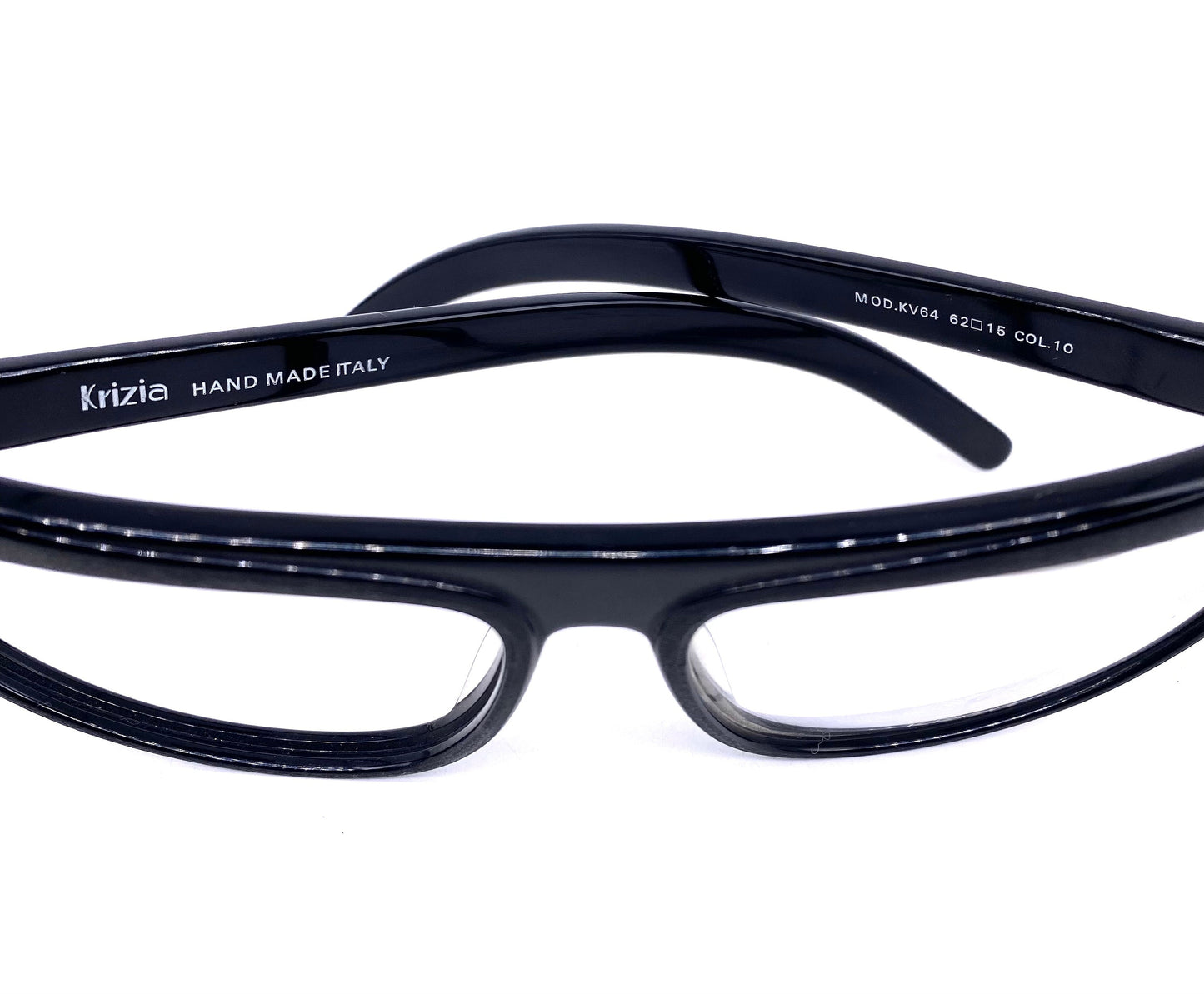 Krizia KV64 modernist black flat top frames w embossed/brushed rims, NOS 80s hand made Italy