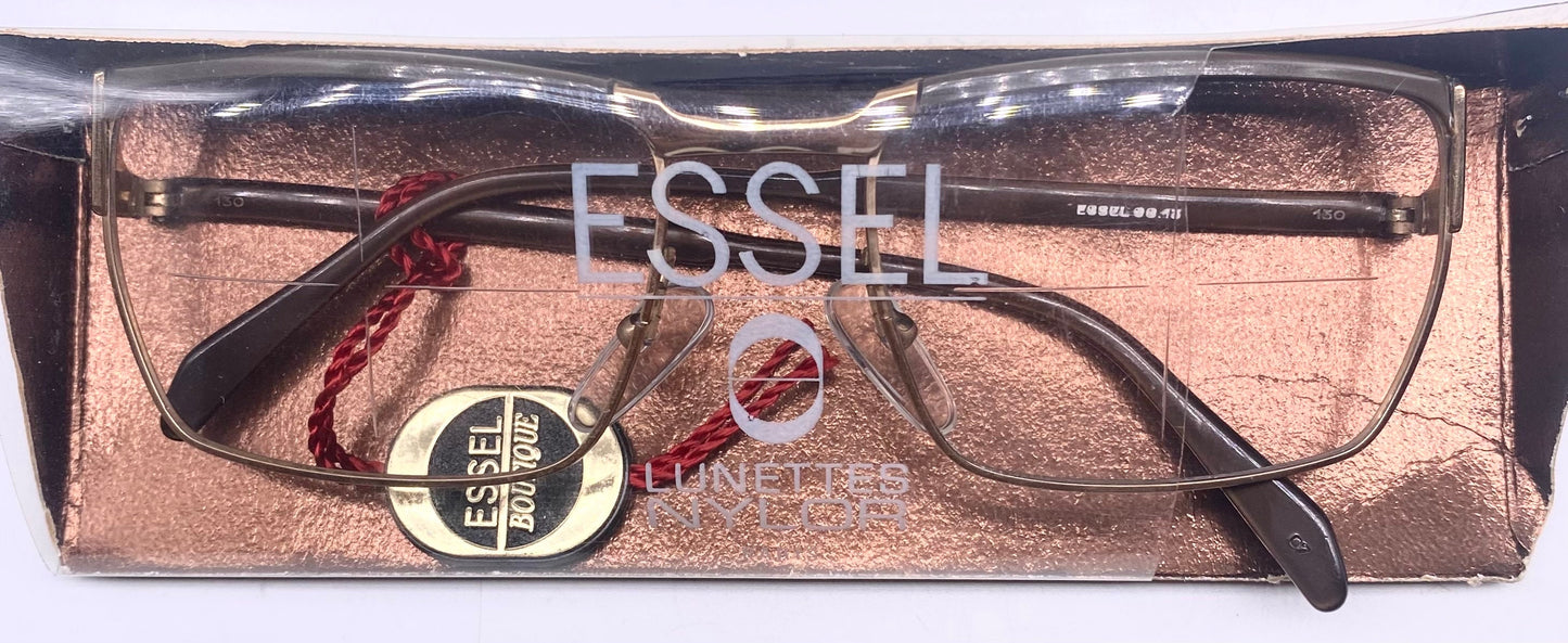 Essel Boutique NOS 60s square gold frames w dark brown coating on the brows and temples, with tag