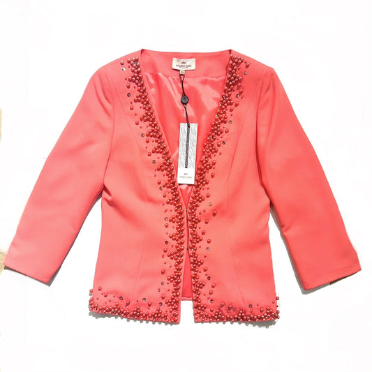 Romeo Gigli salmon pink blazer fully hand embroidered with matching beads and crystals, NOS w tags