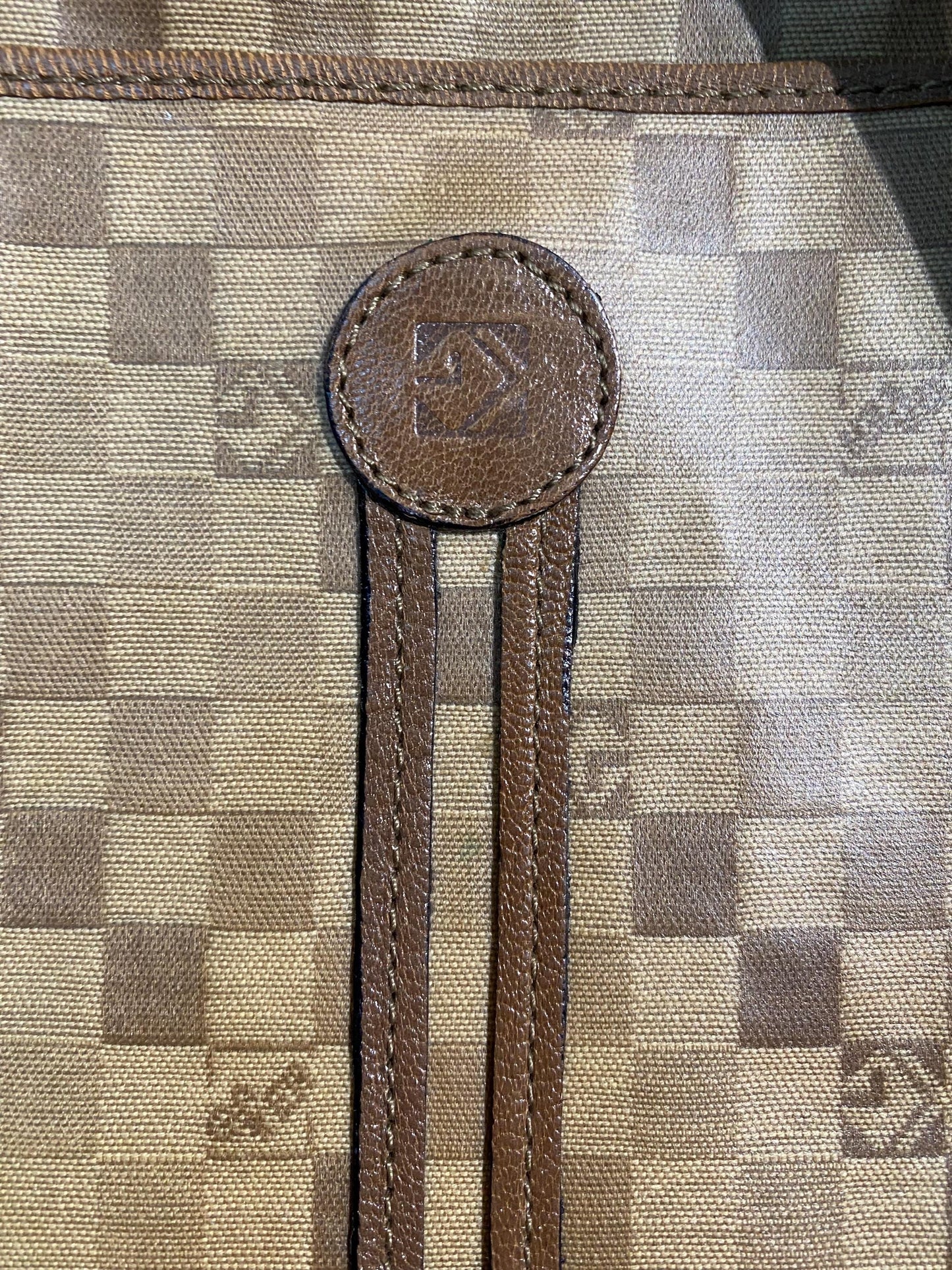 Cute 70s beige checkered waterproof canvas monogram bag, unknown Italian brand, mint.