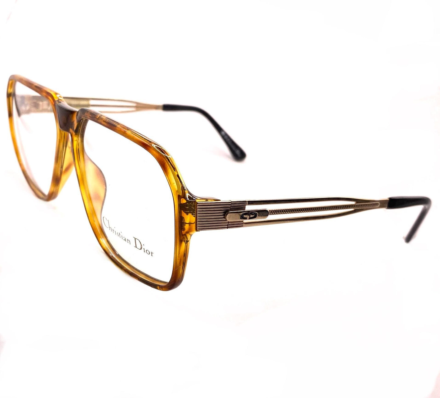 Dior Monsieur 2584 Demi blonde square aviator w golden metal temples NOS 80s Germany