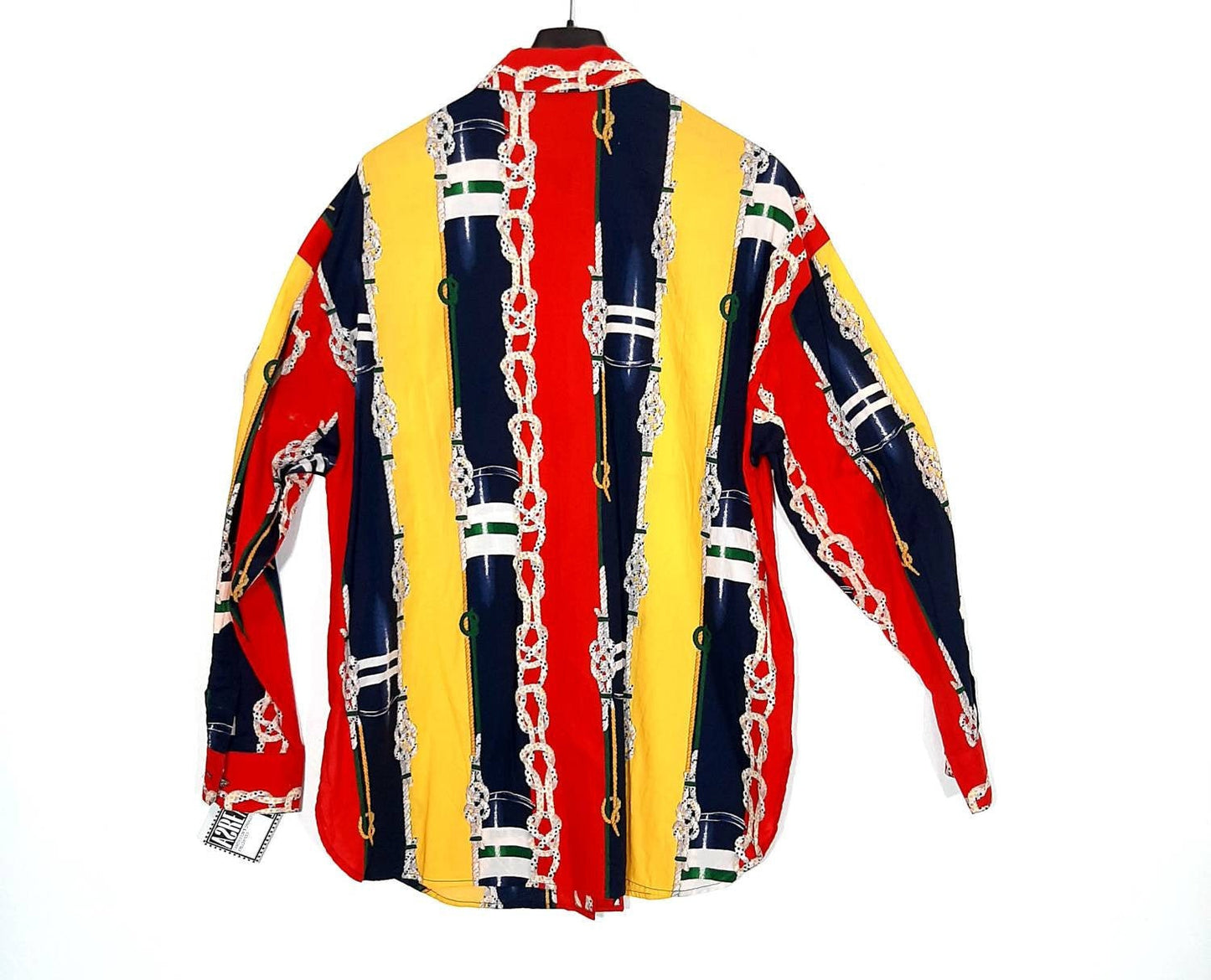 Escada Nautical knots print baroque/ striped preppy cotton shirt, 80s sz M mint!