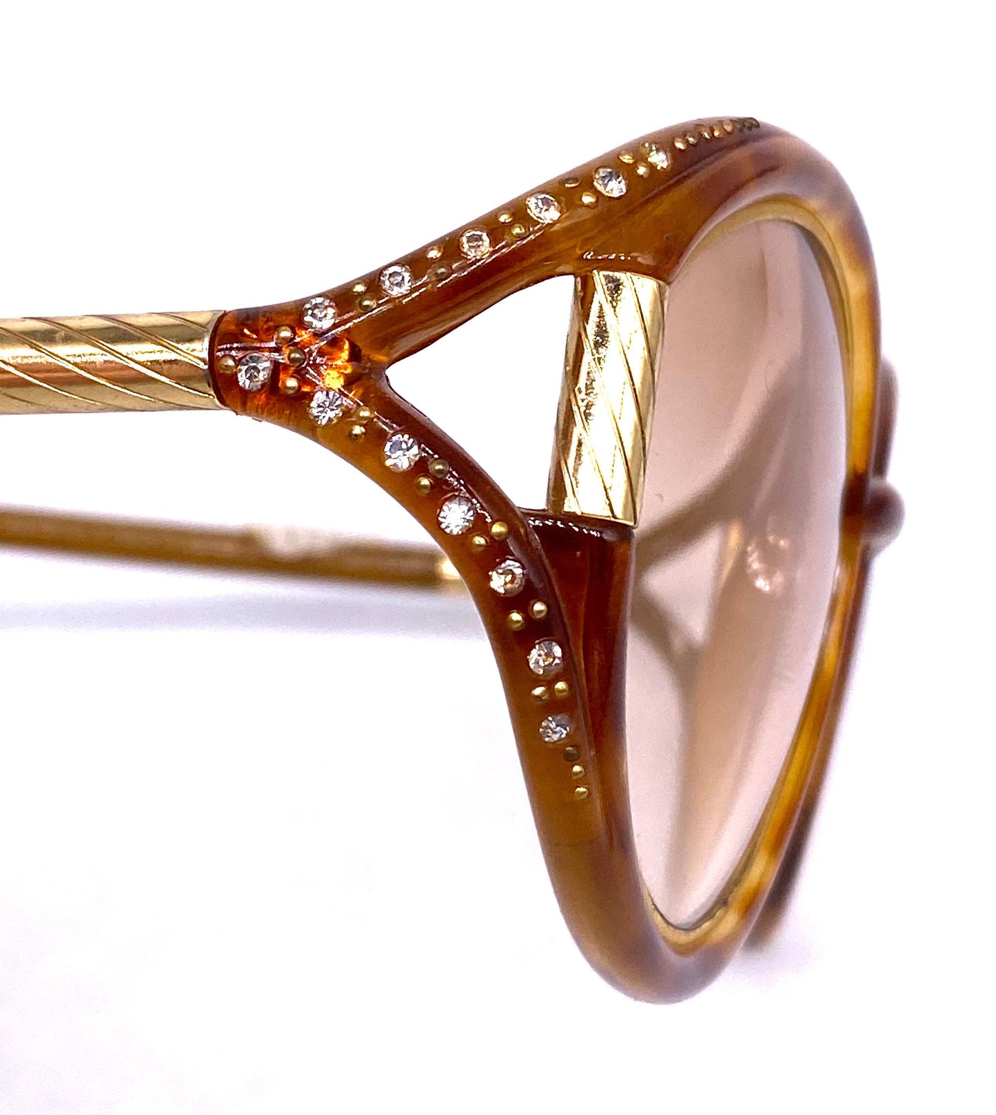 Ted Lapidus Paris 70s NOS round oversized sunglasses in tortoise - gold w Swarovski details, wonderful collectible piece