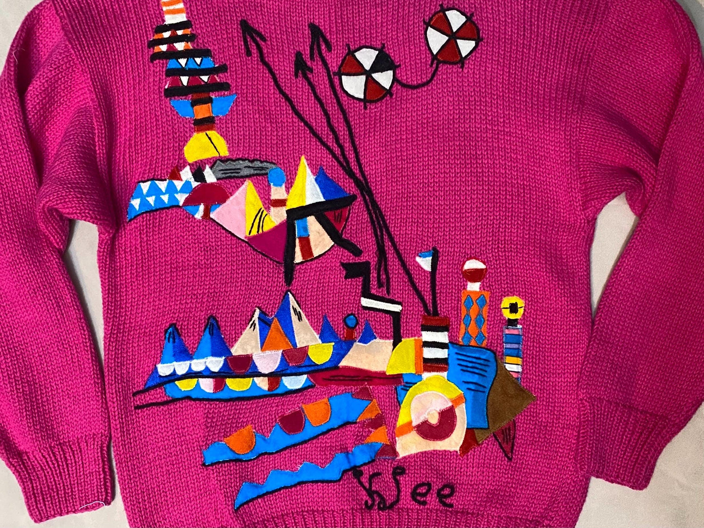 Reprise Paul Klee tribute cotton knit jumper w hand made embroidery, new with tags 80s NOS
