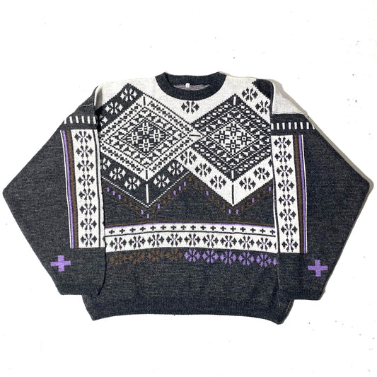 Oxbow 90s grey/white geometrical allover snowboarder sweater, new old stock, size M, S