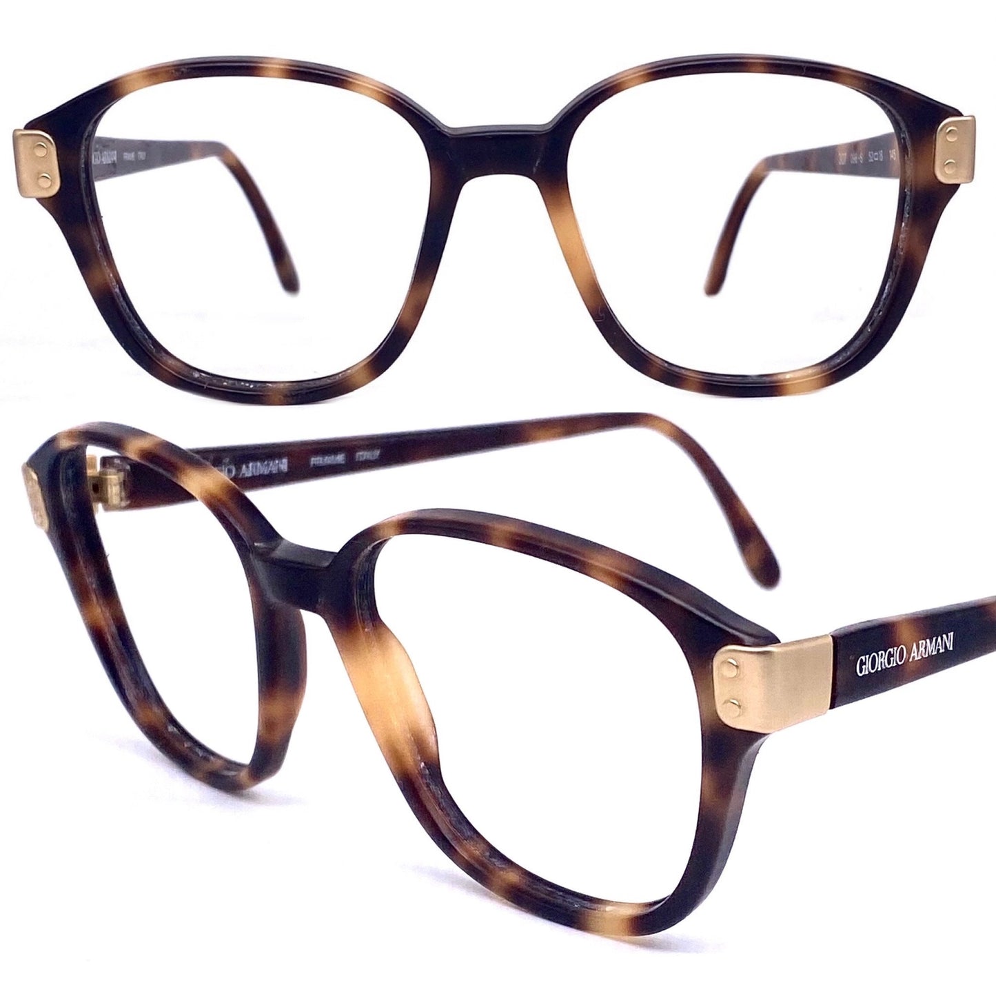 Giorgio Armani 307 tortoise square eyeglasses with matte gold hinges, NOS 80s Italy