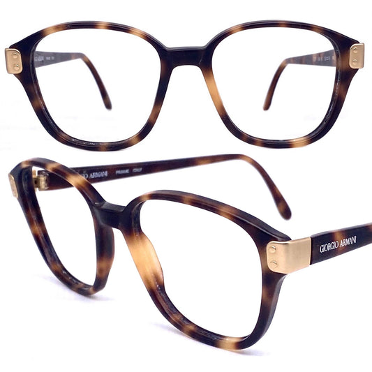 Giorgio Armani 307 tortoise square eyeglasses with matte gold hinges, NOS 80s Italy