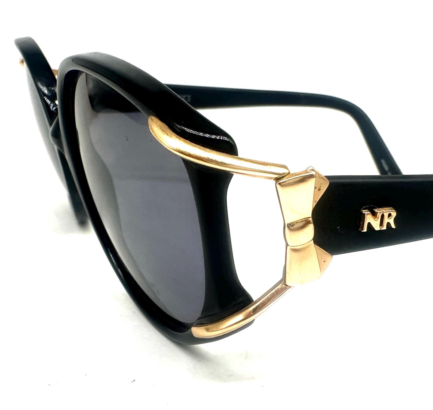 Nina Ricci classy black oversized sunglasses w golden details, NOS 90s France