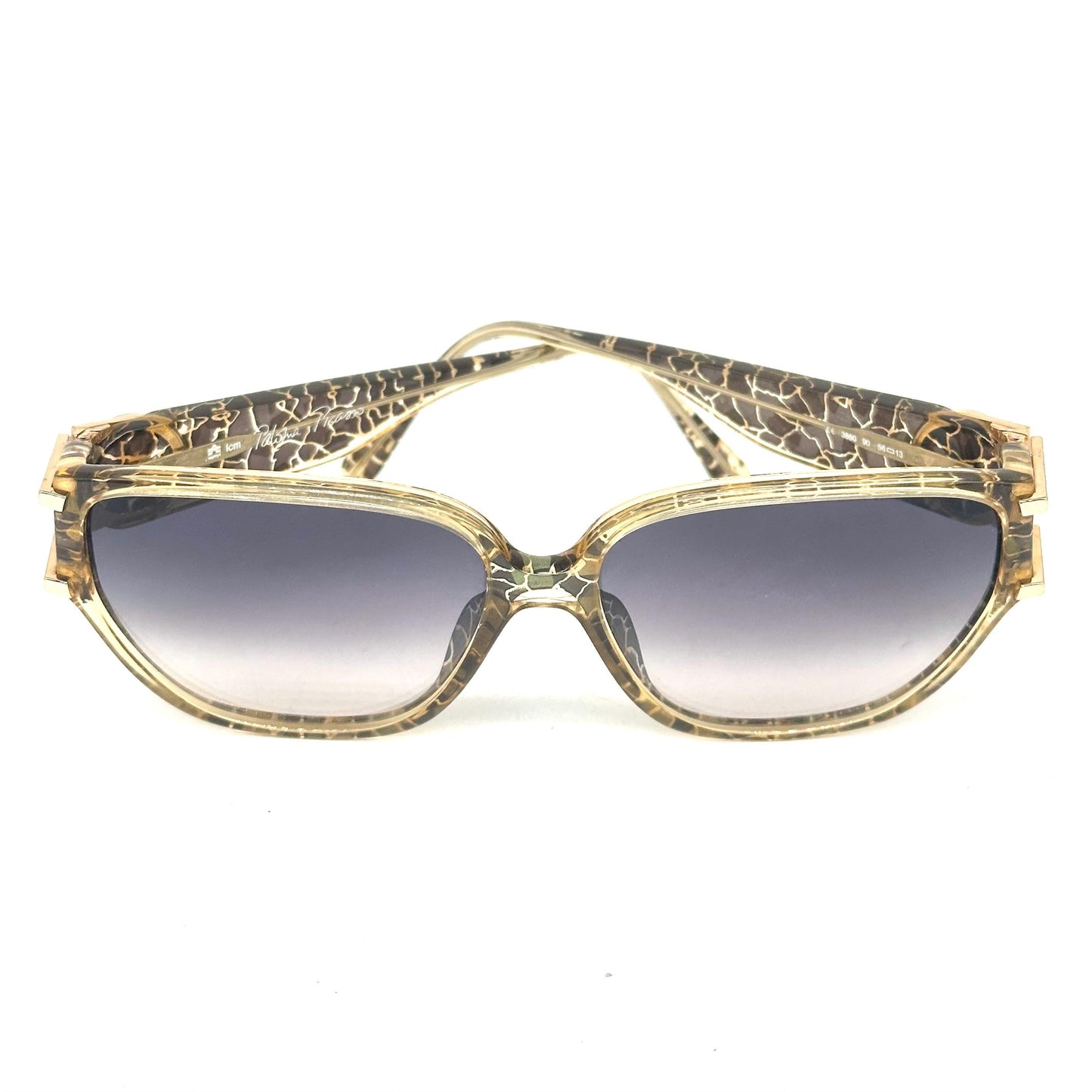 Paloma Picasso 3860 optyl crackled glaze frame in brown, green, gold and turquoise shades, gold logo emblem detail on the temple 90s NoS