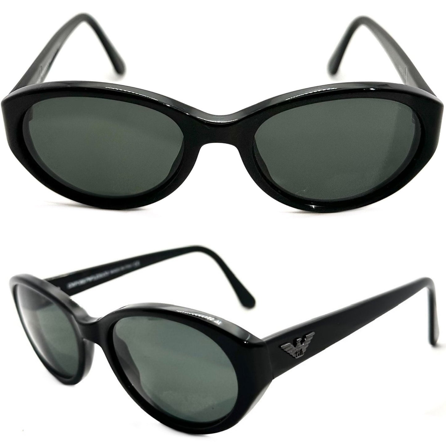 Emporio Armani 560-S oval sunglasses black with silver eagle logo minimal