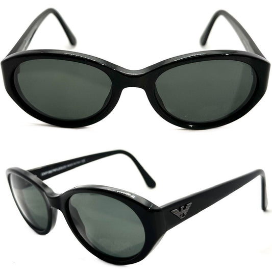 Emporio Armani 560-S oval sunglasses black with silver eagle logo minimal