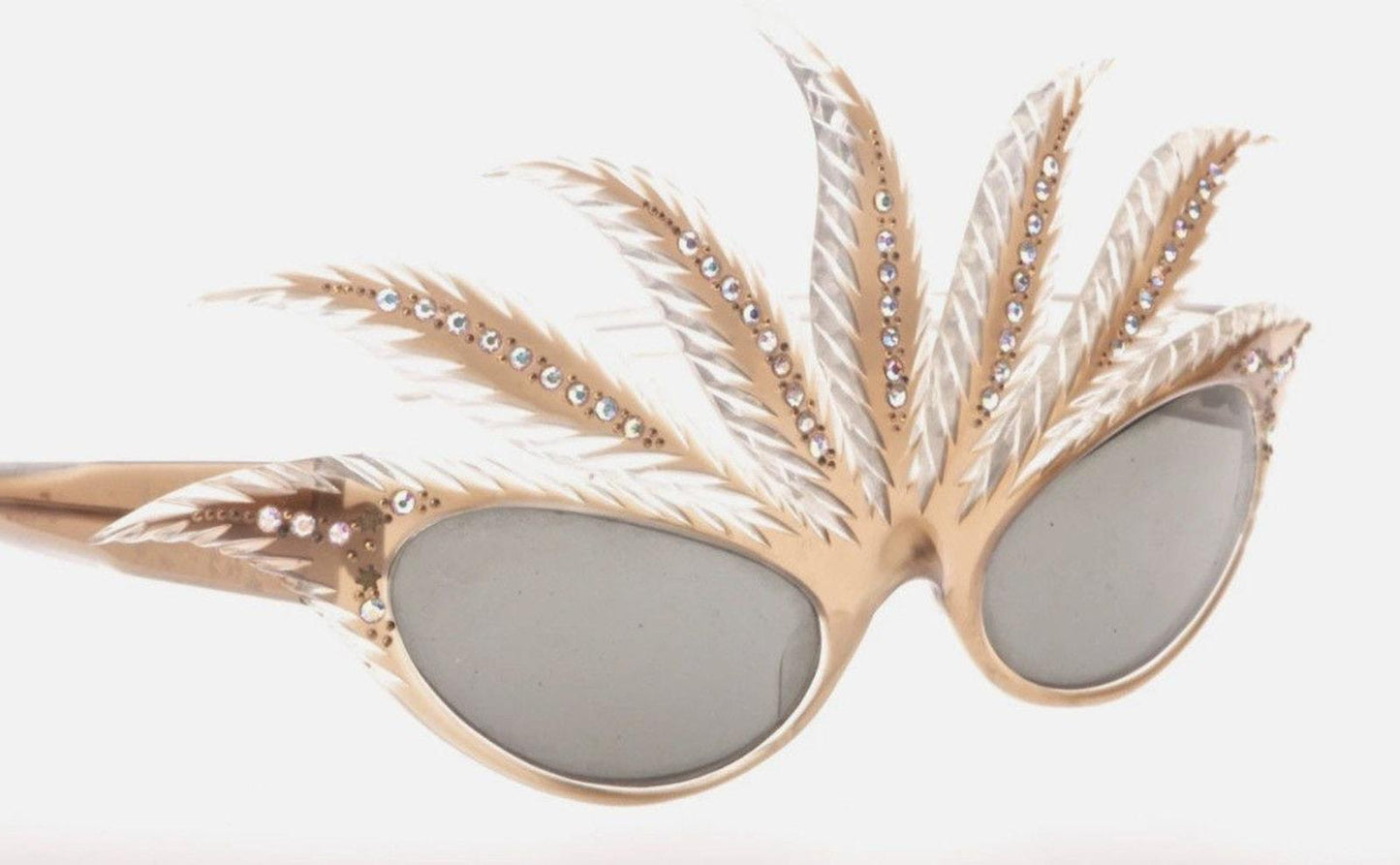 Paulette Guinea One of a kind 1950s Mardi Gras feather sunglasses w strass