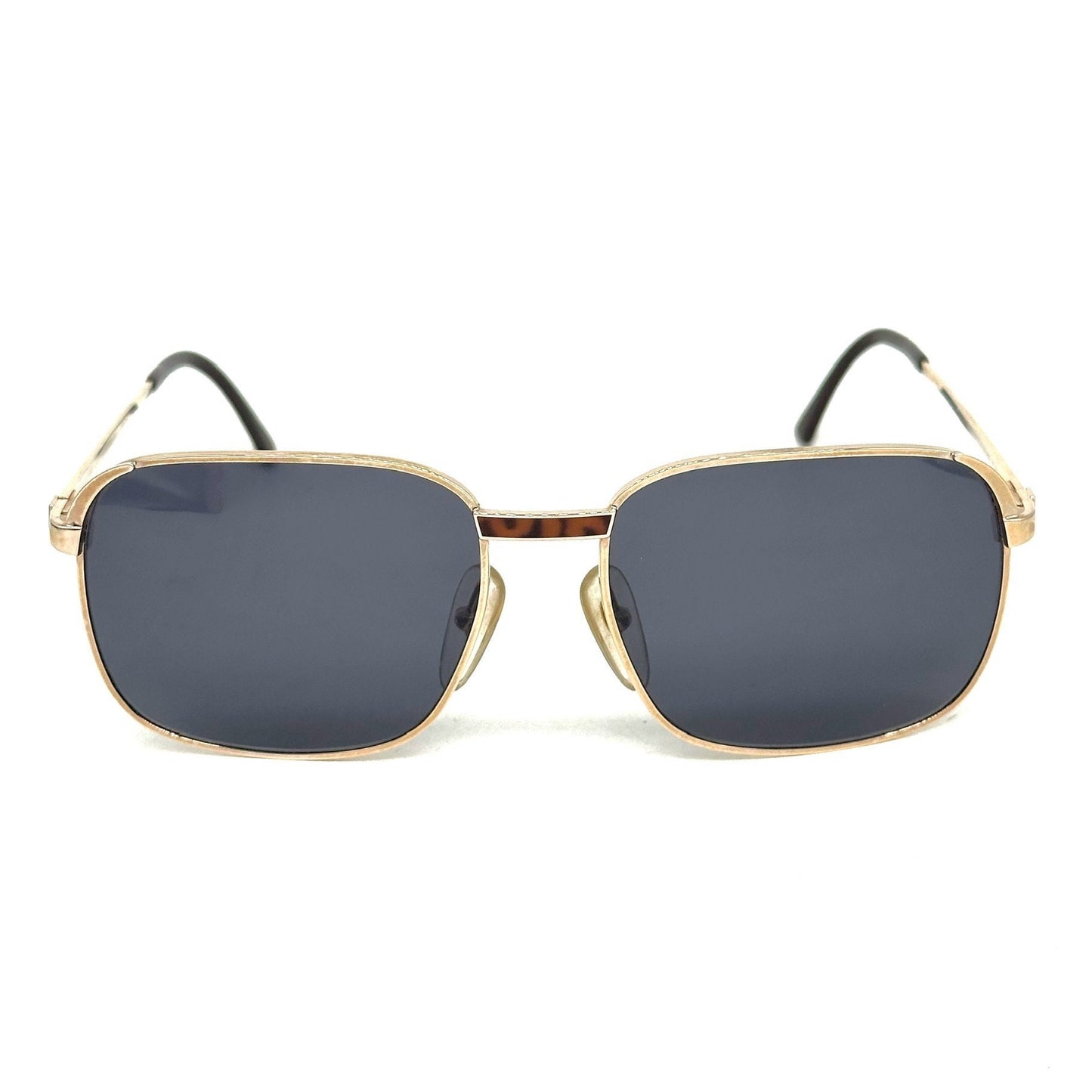 Dunhill 6087 elegant squarer golden metal sunglasses w tortoise enameled details, NOS 80s