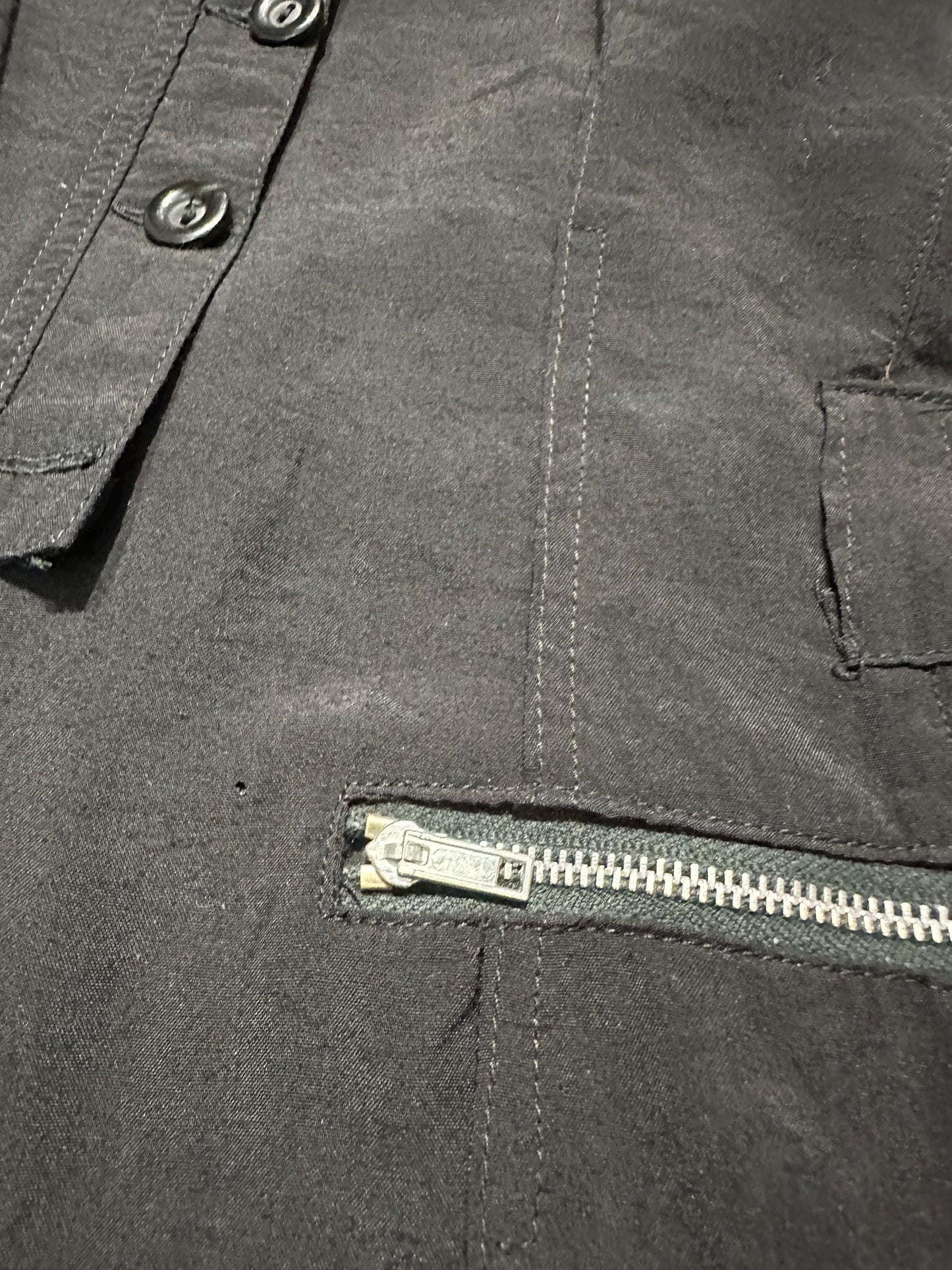 Louis London 1980s Fluid black jumpsuit w silver metal zippers, very contemporary look, sz M / DE36