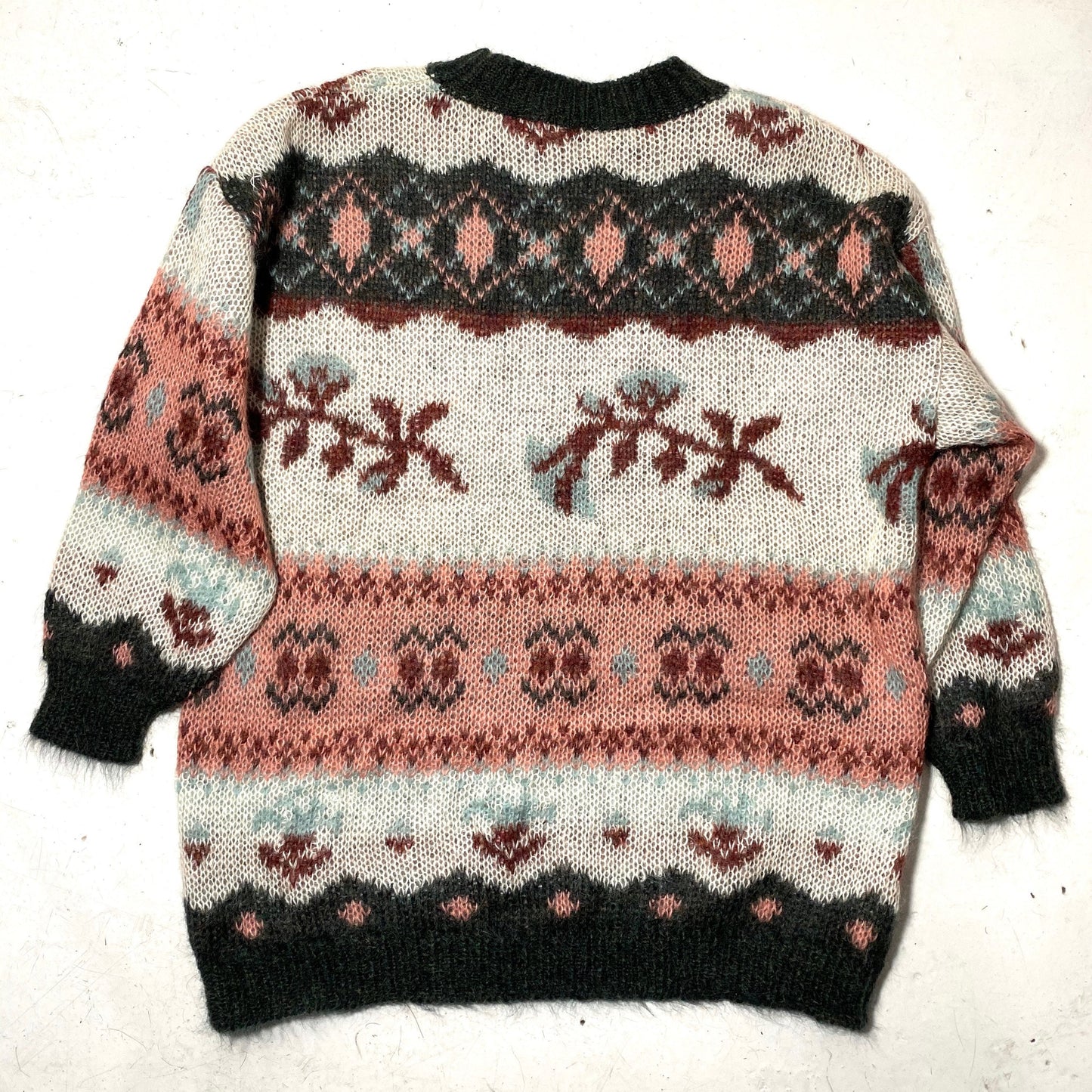 Mohair blend ultra soft, warm and light wool knitted jumper with geometrical motif, new old stock 90s