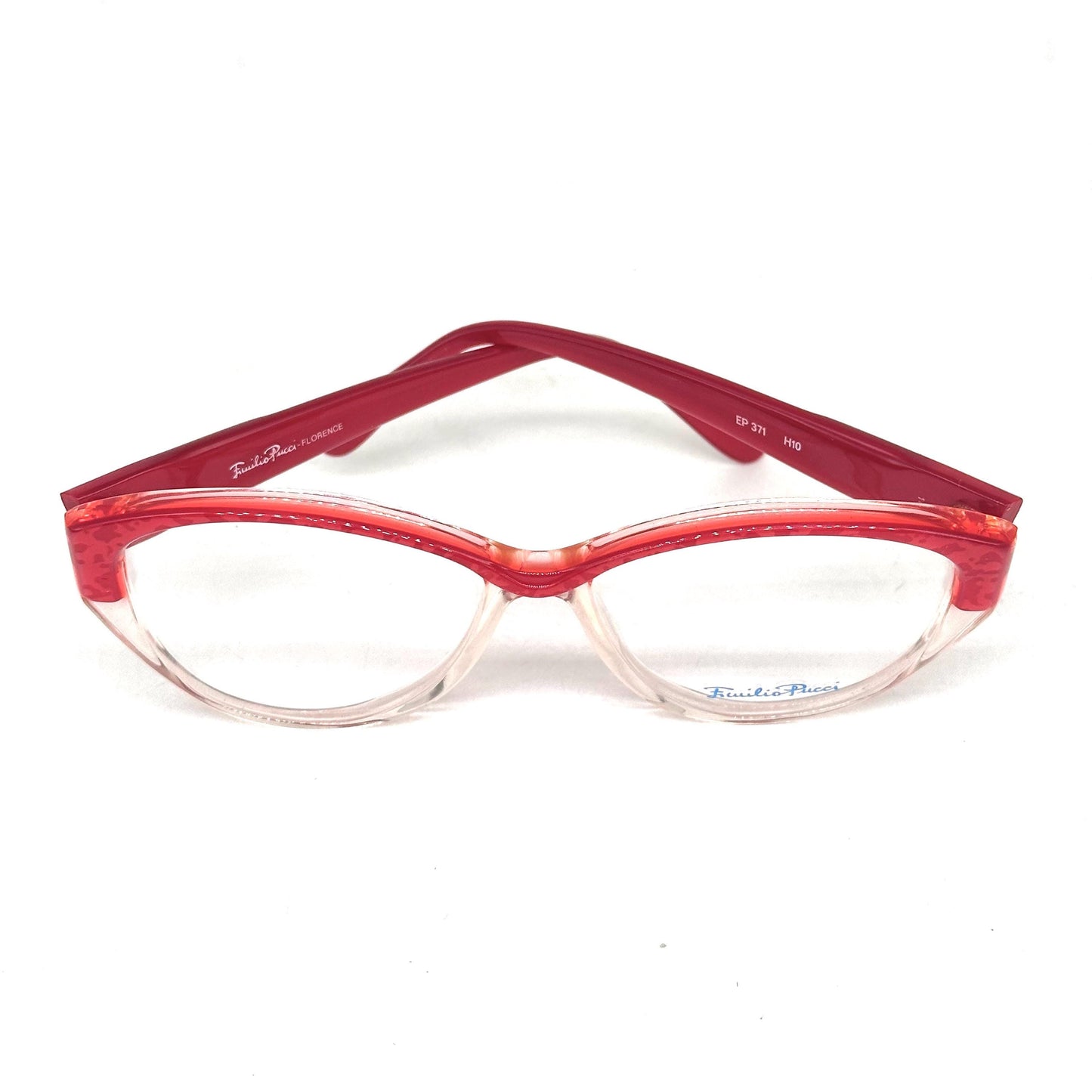 Emilio Pucci 371 half red spotted textured clear eyewear detailed with curved trail logo 80s Made in Florence