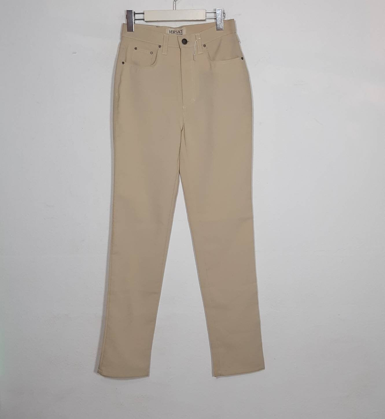 Versace Jeans Couture NOS Medusa beige elasthane slim fit pants sz 28 / 42 90s with tags