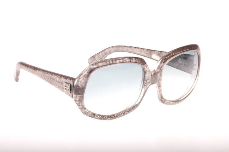 Jean Patou 60s oversized sunglasses with real fabric inlaid in the clear acetate, NOS mint
