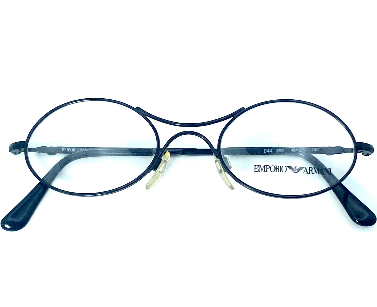 Emporio Armani 044 back metal oval cross bridge retro style eyeglasses made in Italy, 80s NOS mint