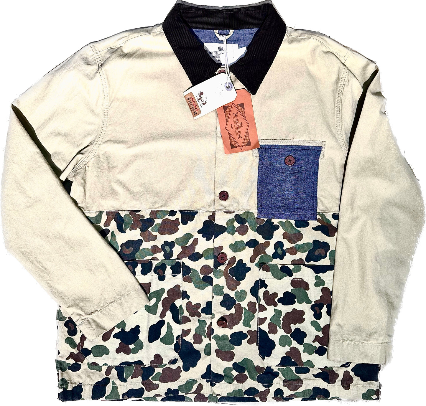 Bellfield military style beige + camo cotton hunter jacket, BNWT