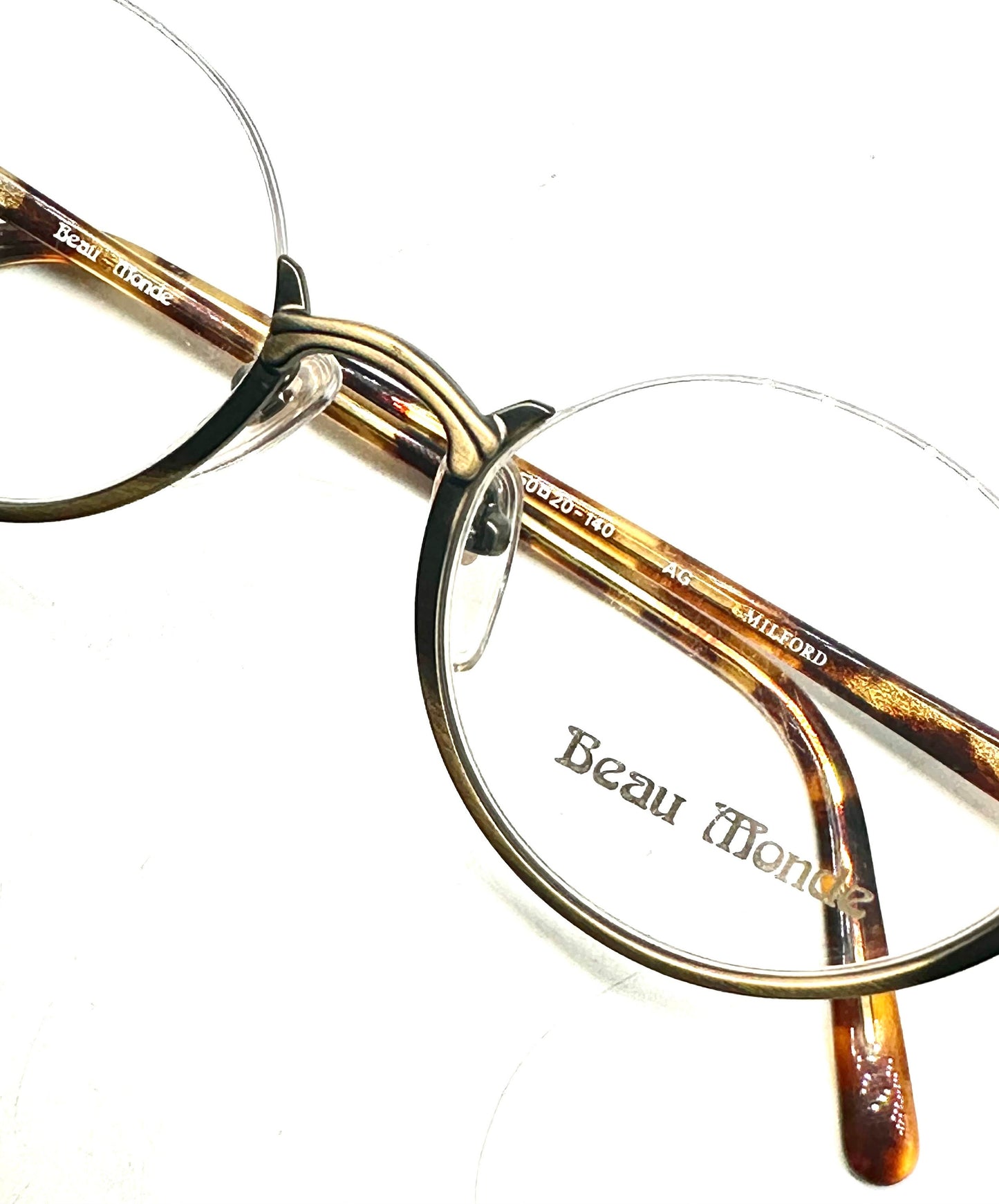 Beau Monde Milford outstanding round half rimmed antique brass spectacle frames, NoS 80s Japan