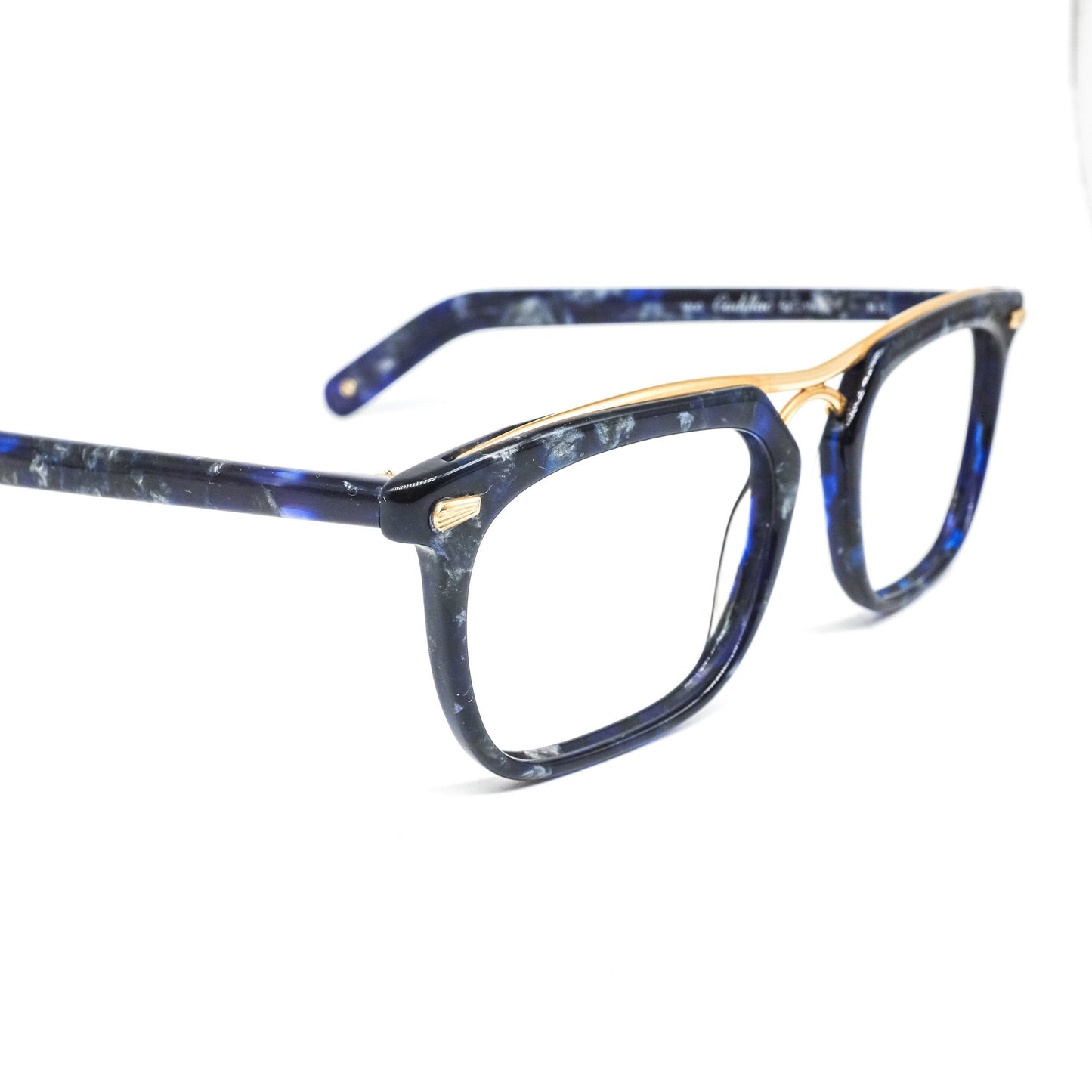 Cadillac blue tortoise -gold retro styled eyeglasses hand made in Italy, 80s NOS