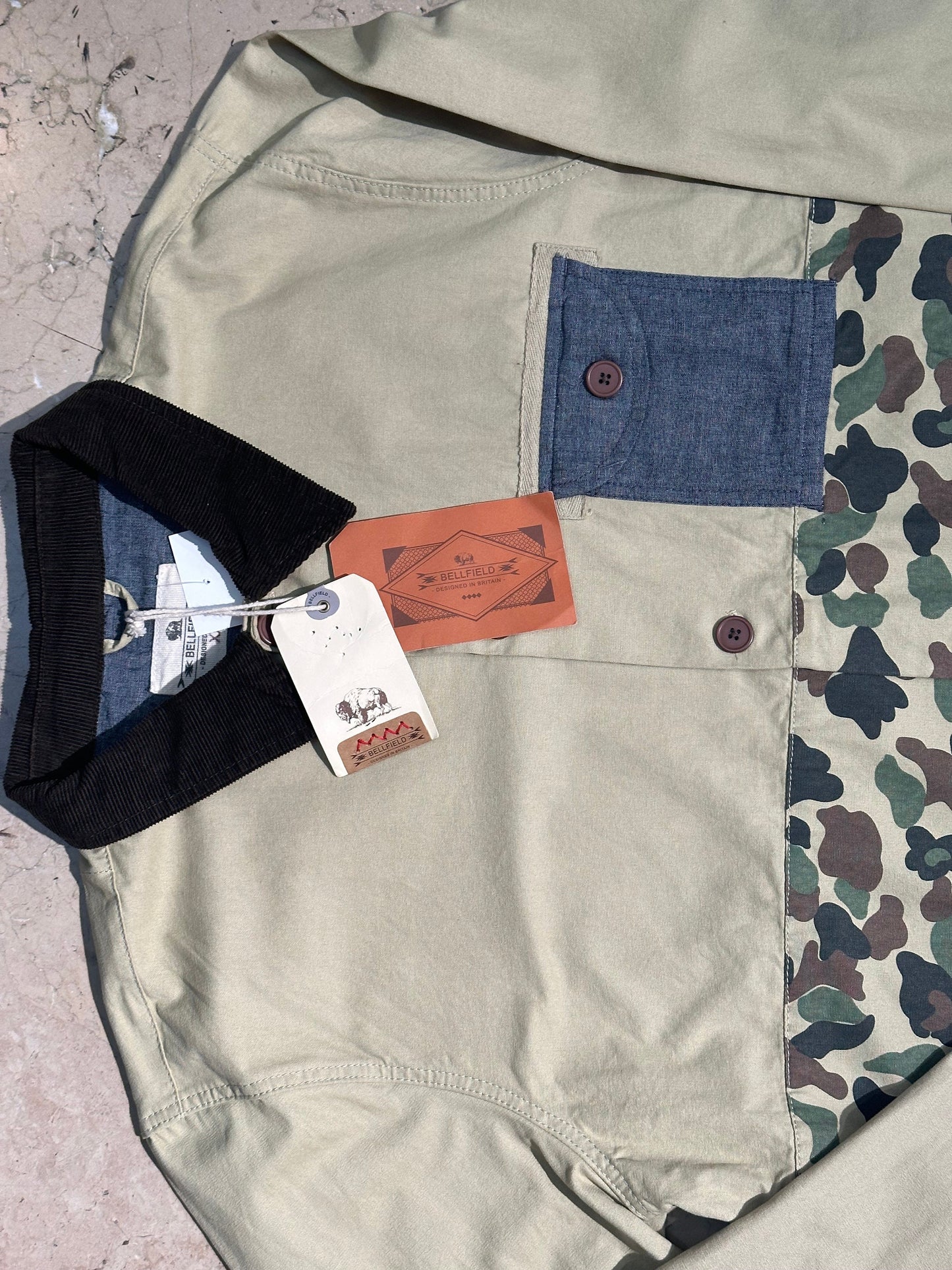 Bellfield military style beige + camo cotton hunter jacket, BNWT