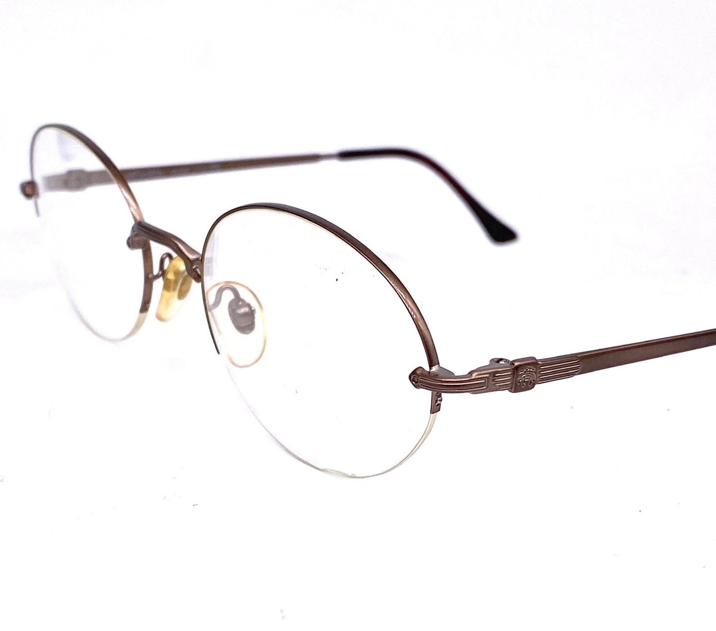 Brooks Brothers minimal oval half rimmed copper metal glasses frames, 90s NOS Italy