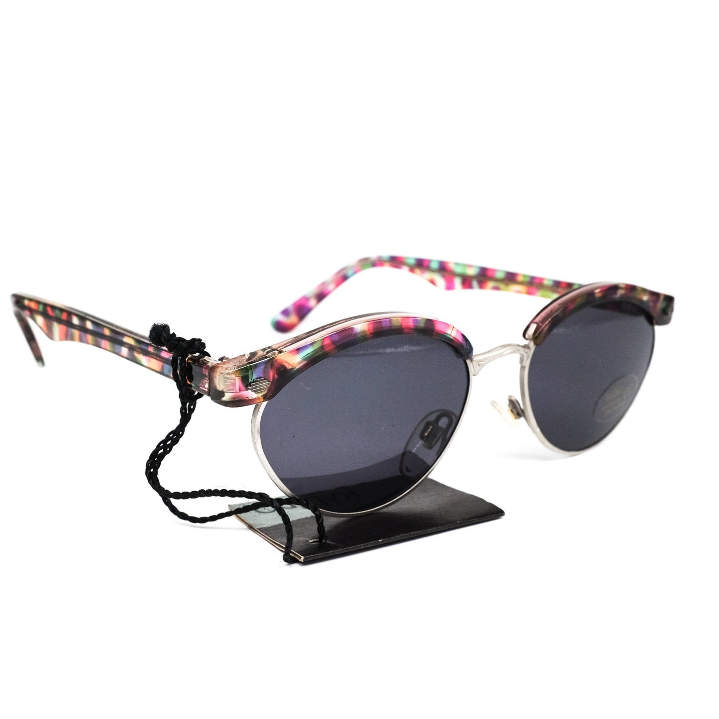 Kaleido 6423-88 vintage oval clubmaster sunglasses with multicoloured browline and temples and silver metal details, 1980s NOS