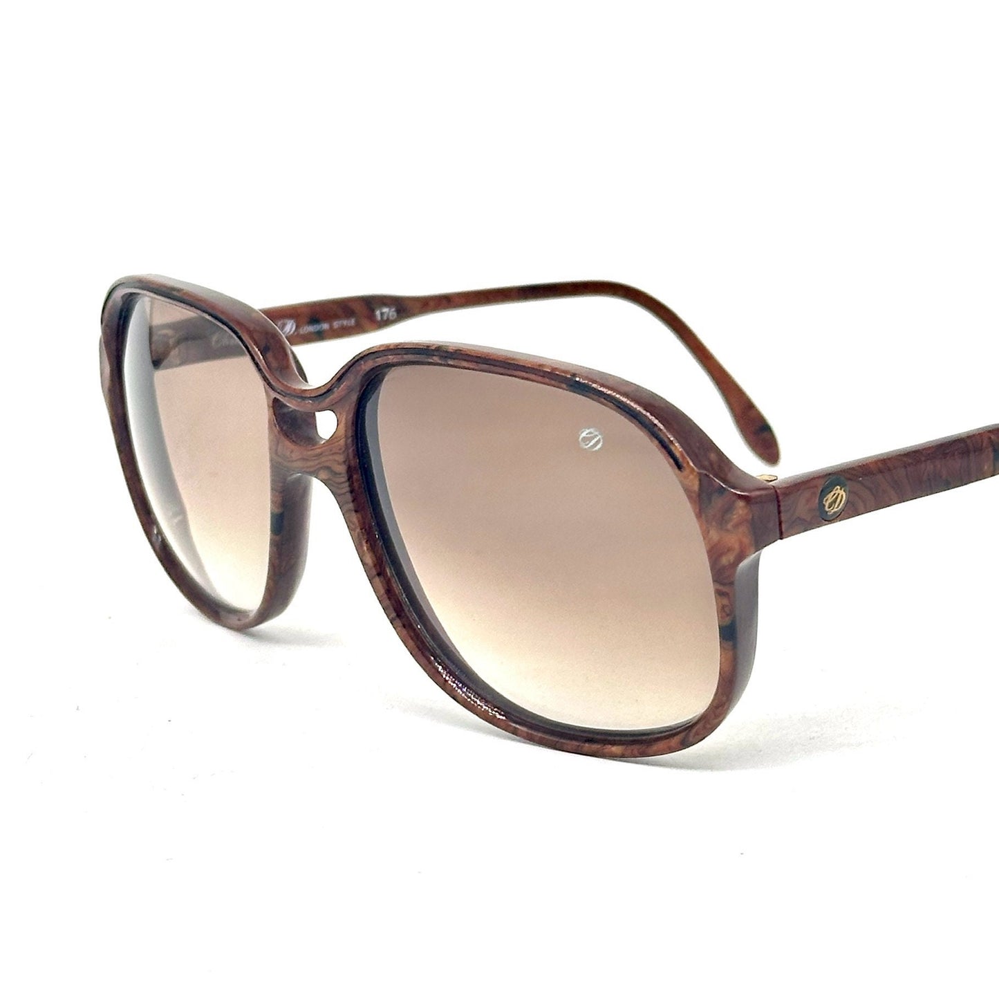 Christopher Dunhill London brown marble square oversize sunglasses hand made in Italy, 90s NOS
