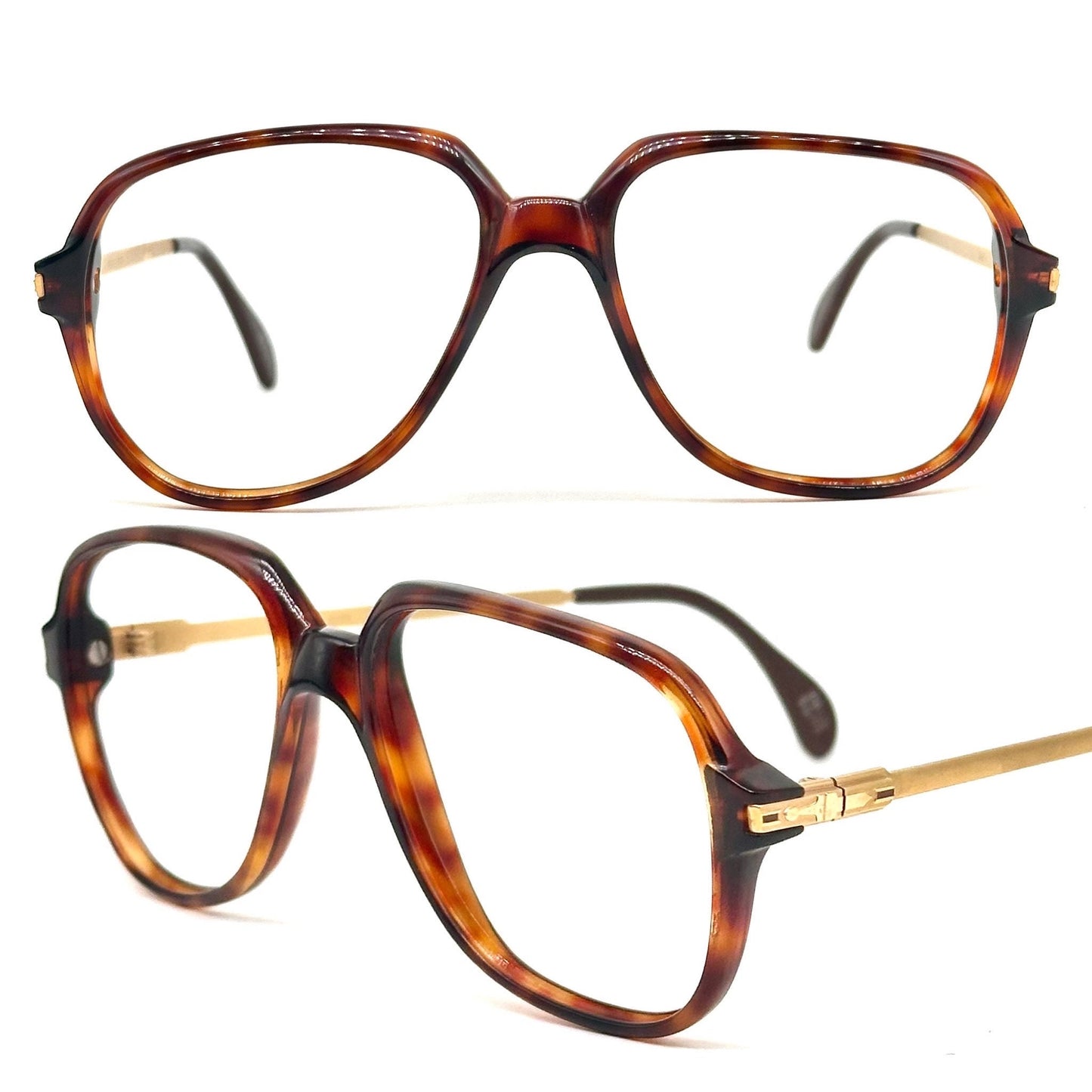 Persol Ratti 09185 tortoise drop shaped frames w adorned golden metal temples, 1980s NOs Italy