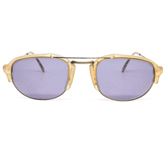 Lozza Philippe pale yellow/copper toned cello round corner square sunglasses 1970’s  NOS Italy