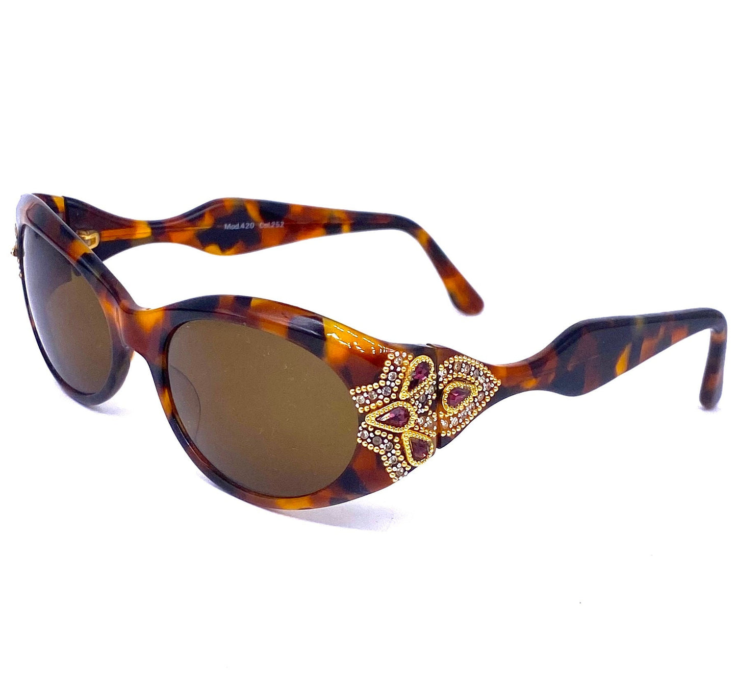 Florence Design precious jewelled tortoise oval sunglasses handmade in Italy, 90s NoS