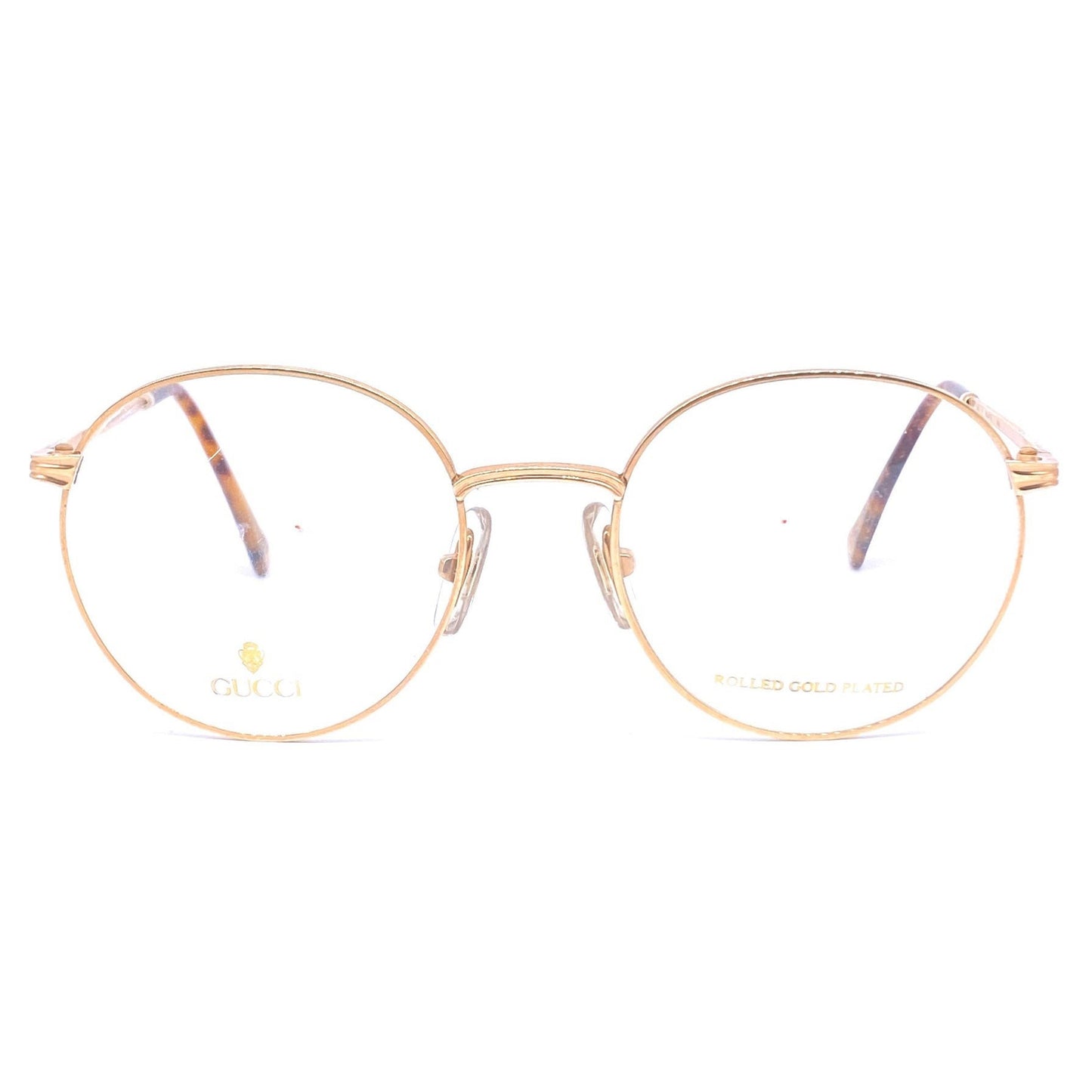 Gucci GG 1273 round gold plated metal frames made in Italy, 1980s NOs