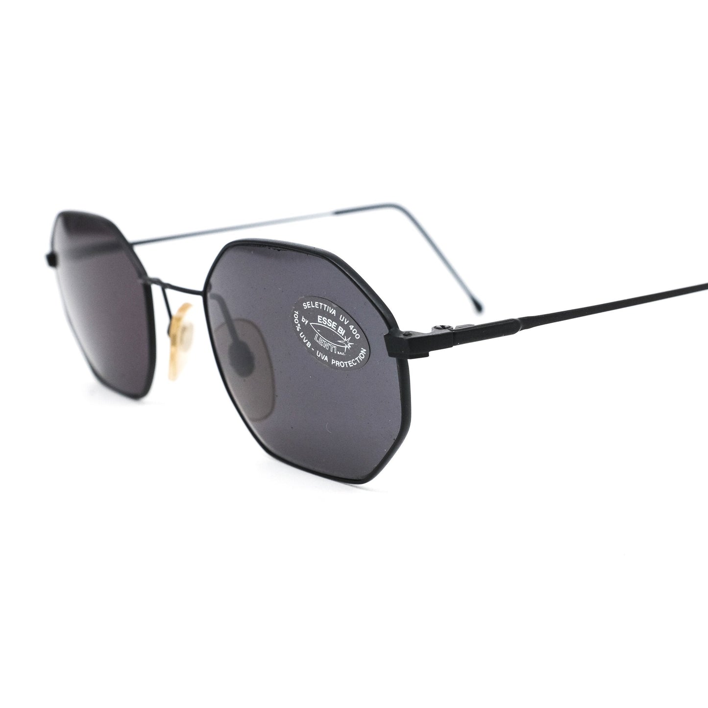 Essebi hexagonal black sunglasses, minimalist design in Matt black metal, 90s NOS made in italy