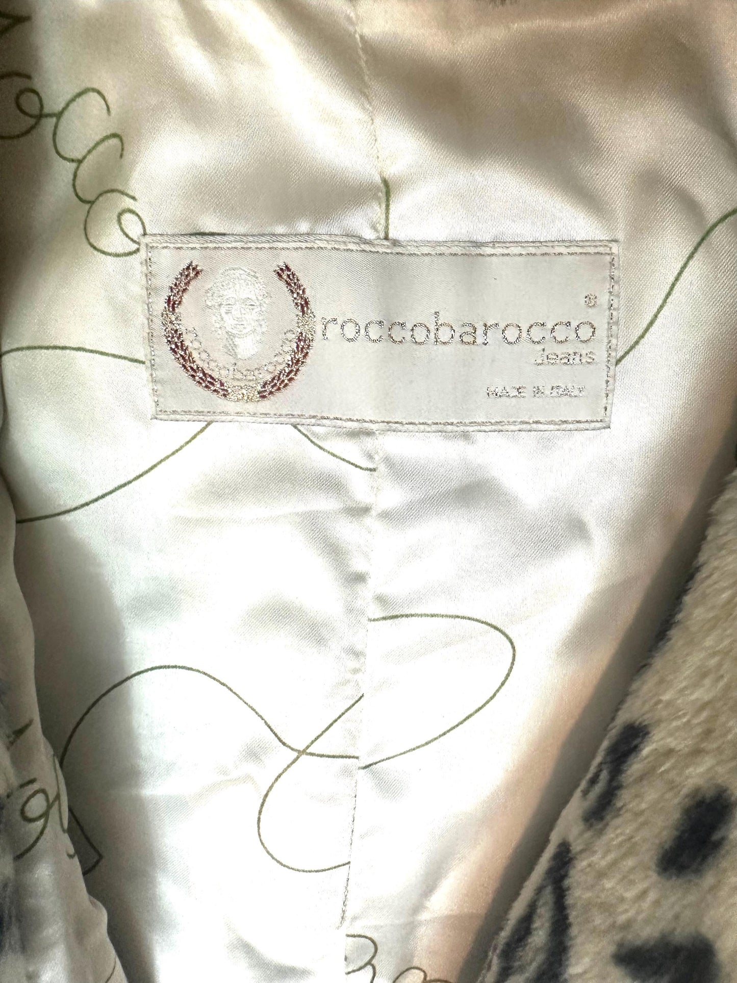 Roccobarocco 80s white snow leopard faux fur made in Italy, great condition sz 42/M