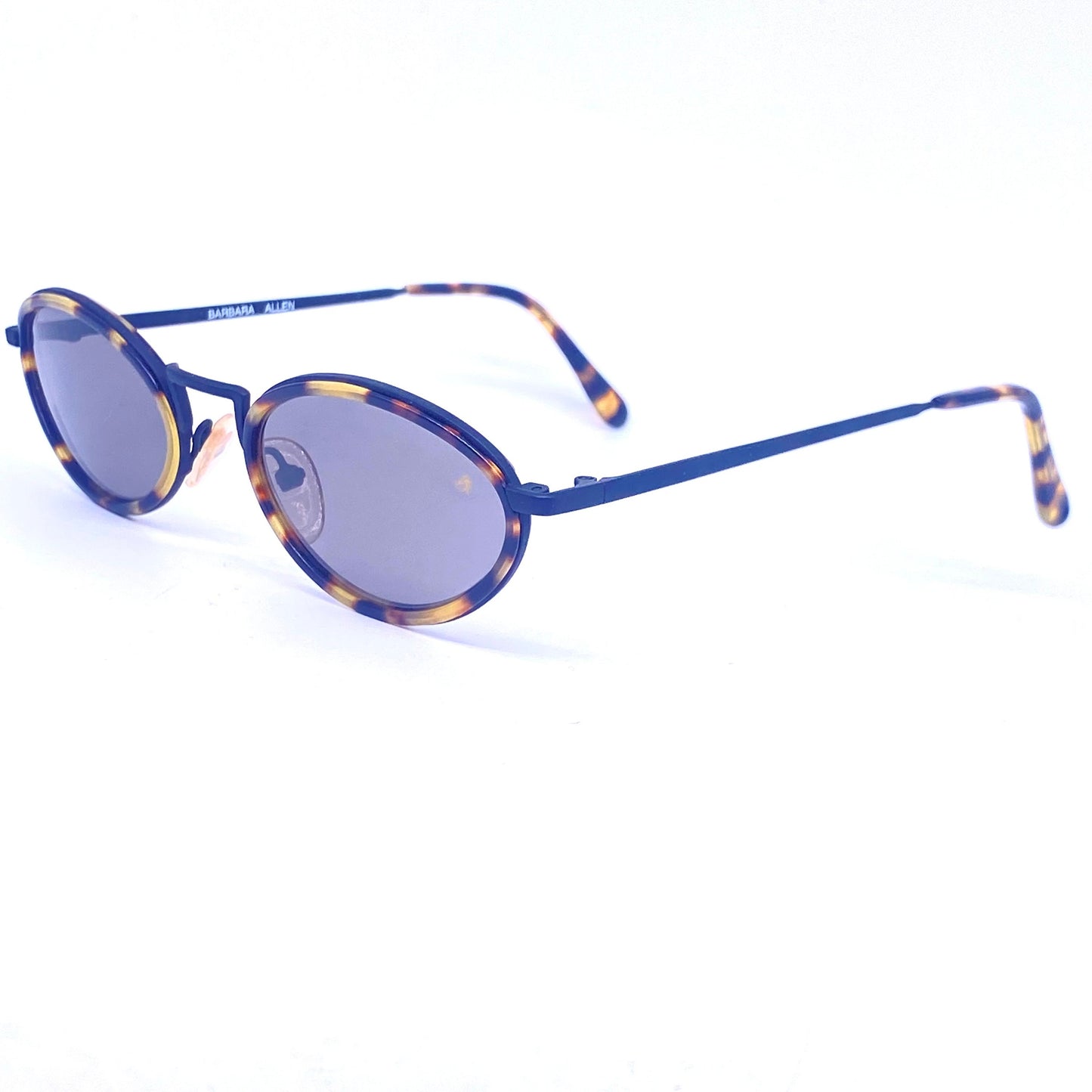 Barbara Allen oval dbl rim minimalist sunglasses w retro Styled bridge, coming in tortoise or multicolor acetate, NOs 80s