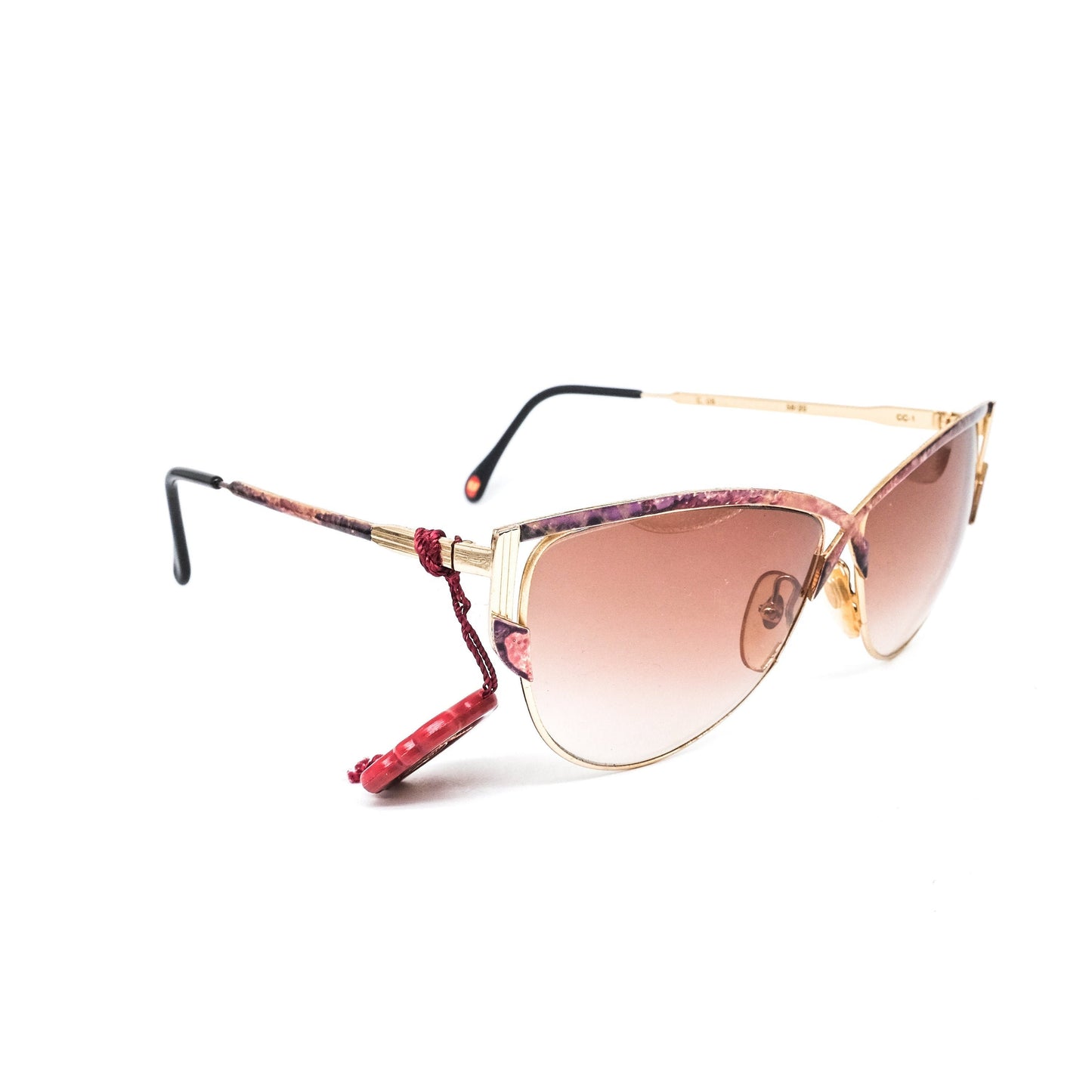 Casanova C05 gold plated cateye sunglasses with special browline in red-ish coating Made in Italy  1980s NOS